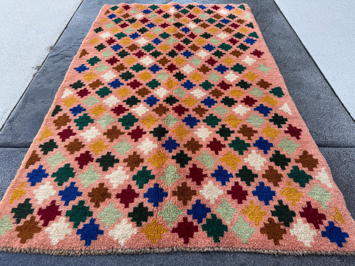 3x5 Handmade Vintage Afghan Baluch Rug | Peach Copper Brown Brick Red Forest Pine Mint Green White Navy Blue Mustard Yellow | Wool Flatwoven