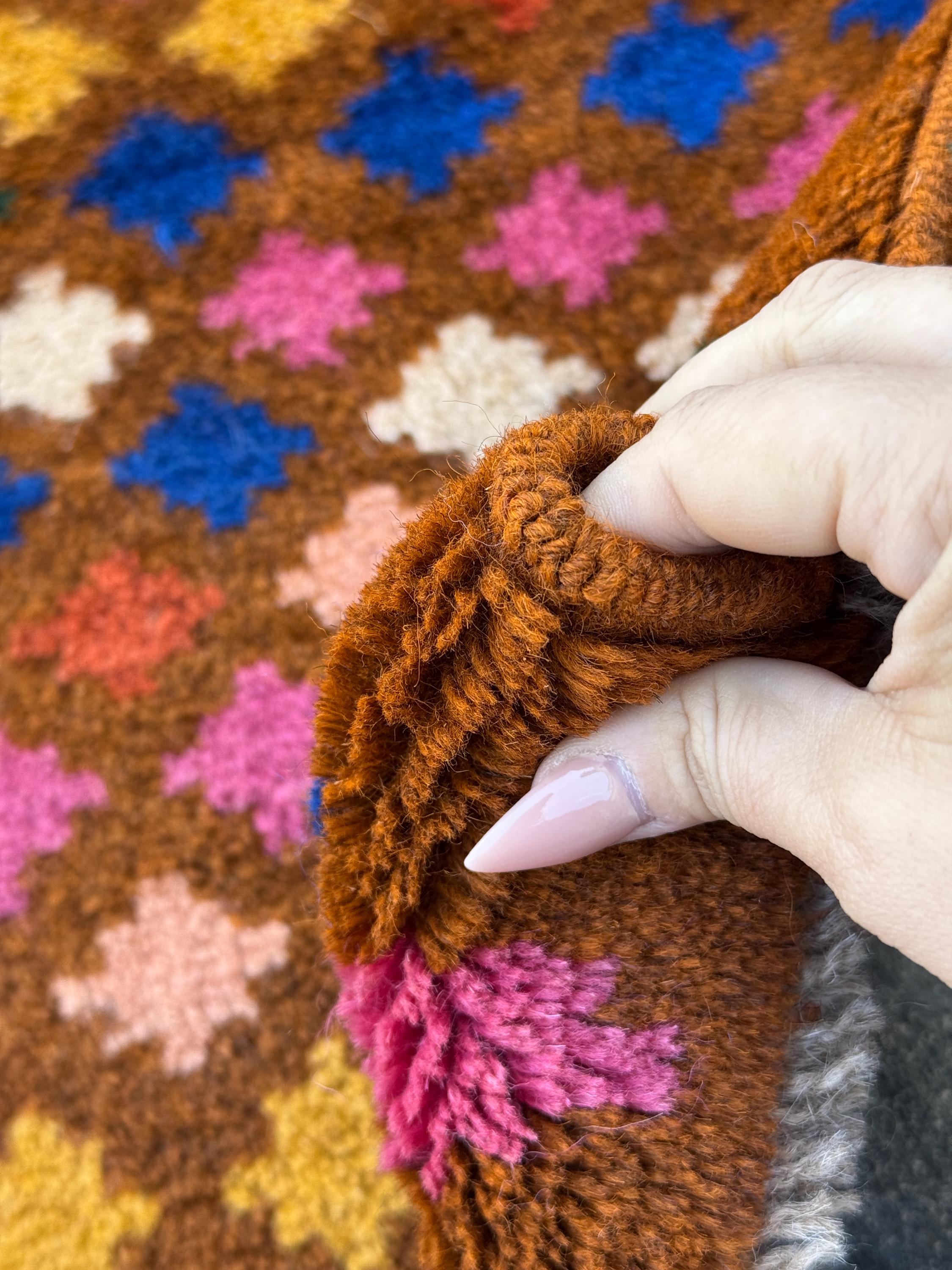 3x5 Handmade Vintage Afghan Baluch Rug | Chocolate Brown Burnt Orange Navy Blue White Peach Rose Pink Mustard Yellow Forest Green | Wool