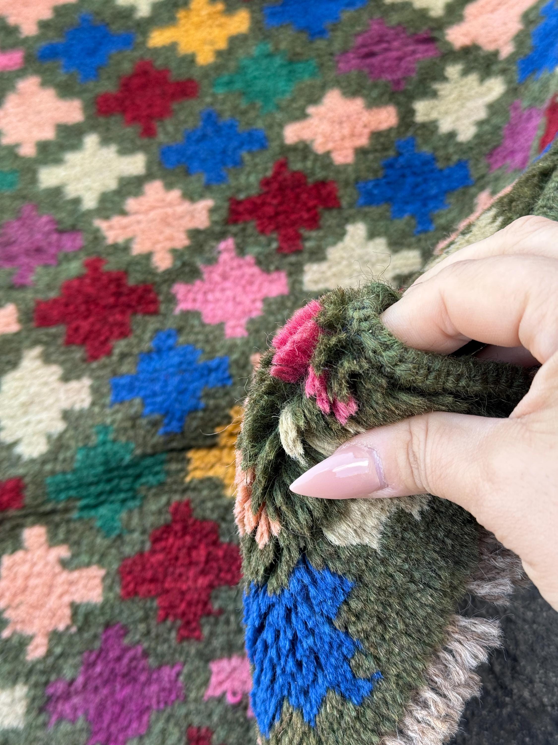 3x5 Handmade Vintage Afghan Baluch Rug | Charcoal Grey Brick Red Rose Salmon Pink Peach Mustard Yellow Navy Blue Forest Green White Purple