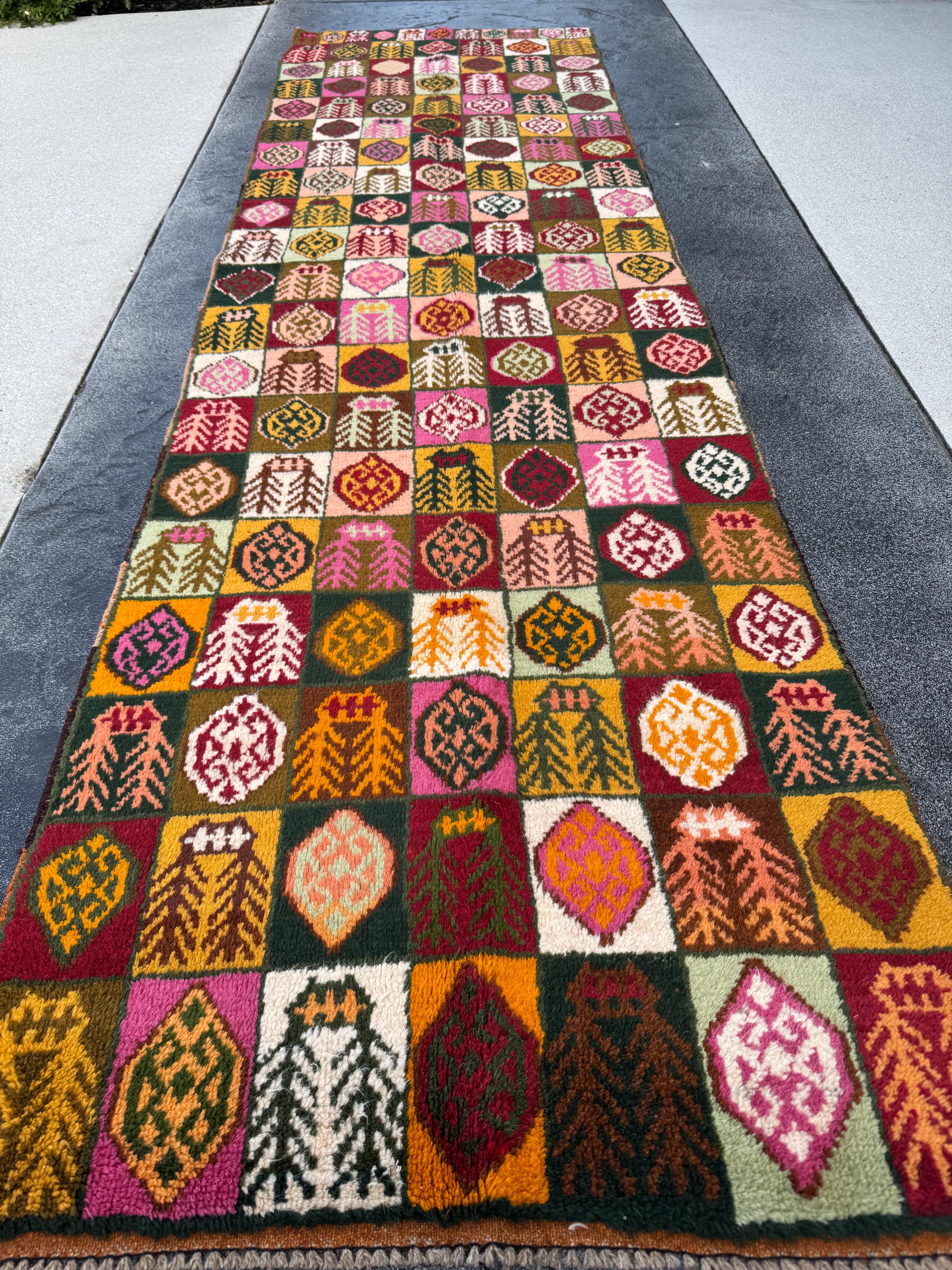 3x10 Handmade Vintage Afghan Baluch Runner Rug | Pine Moss Olive Mint Burnt Orange Rose Pink Peach Chocolate Brown White Mustard Brick Red
