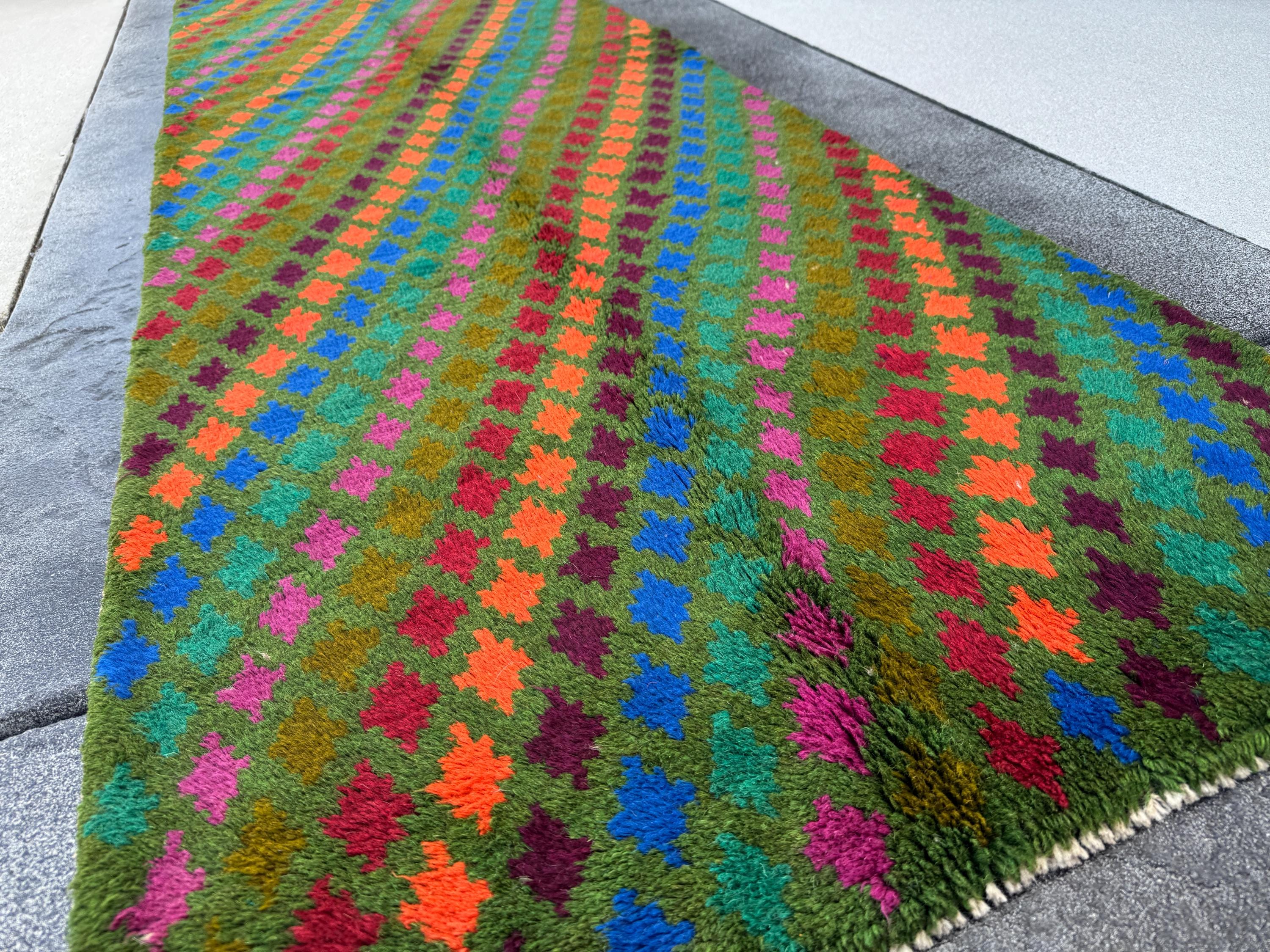 3x10 Handmade Vintage Afghan Baluch Runner Rug | Pine Olive Forest Green Brick Red Burnt Orange Magenta Eggplant Purple Navy Blue | Wool