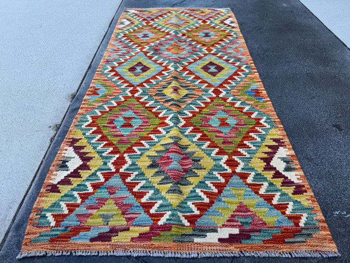 2x5 Handmade Afghan Kilim Runner Rug | Burnt Orange Rust Red Cream White Mustard Yellow Olive Green Teal Aqua Blue Burgundy Purple Grey