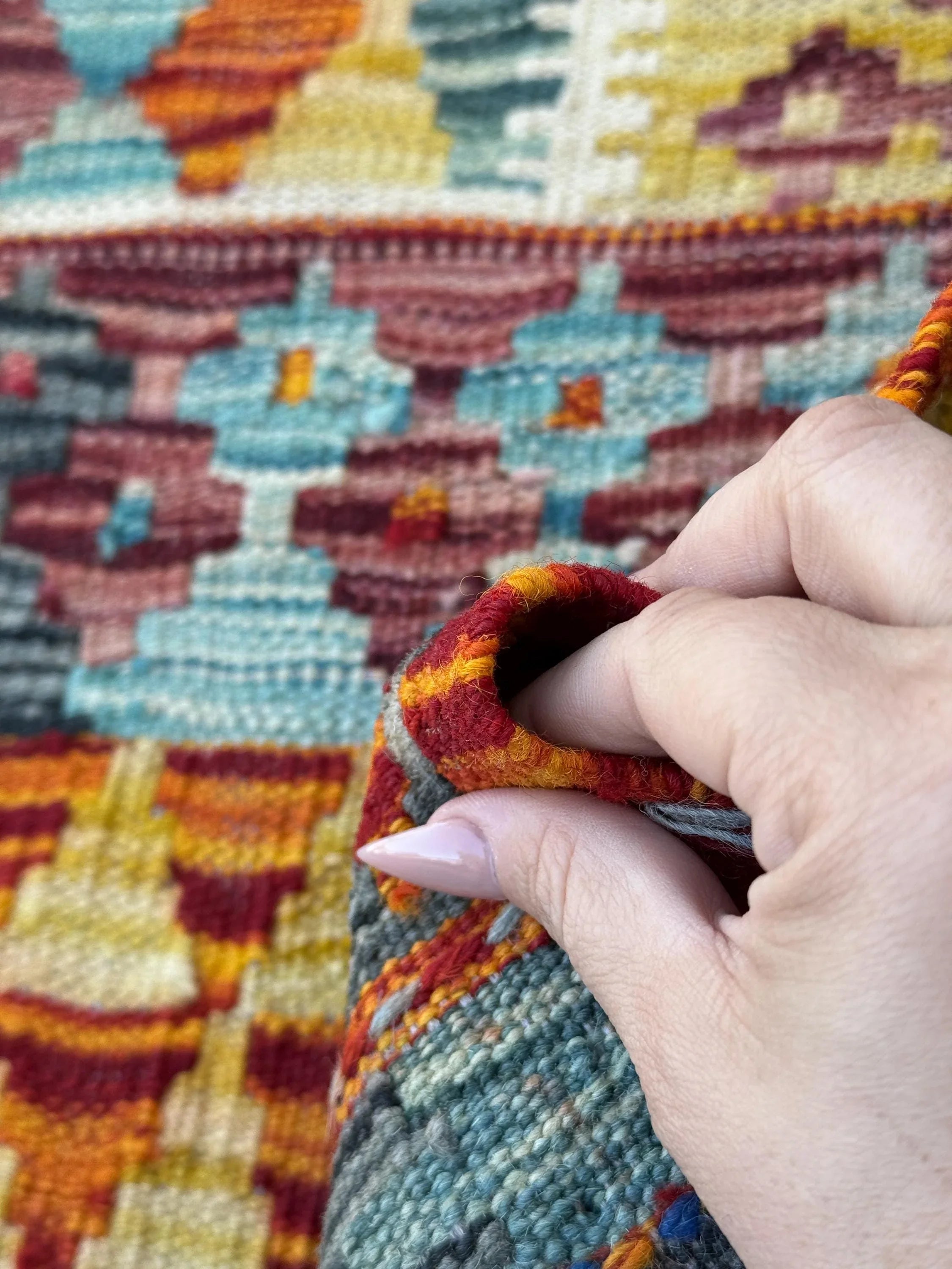 3x4 (91x121) Handmade Afghan Kilim Rug | Burnt Orange Grey Black White Cream Yellow Teal Midnight Denim Blue Maroon Burgundy Red | Wool