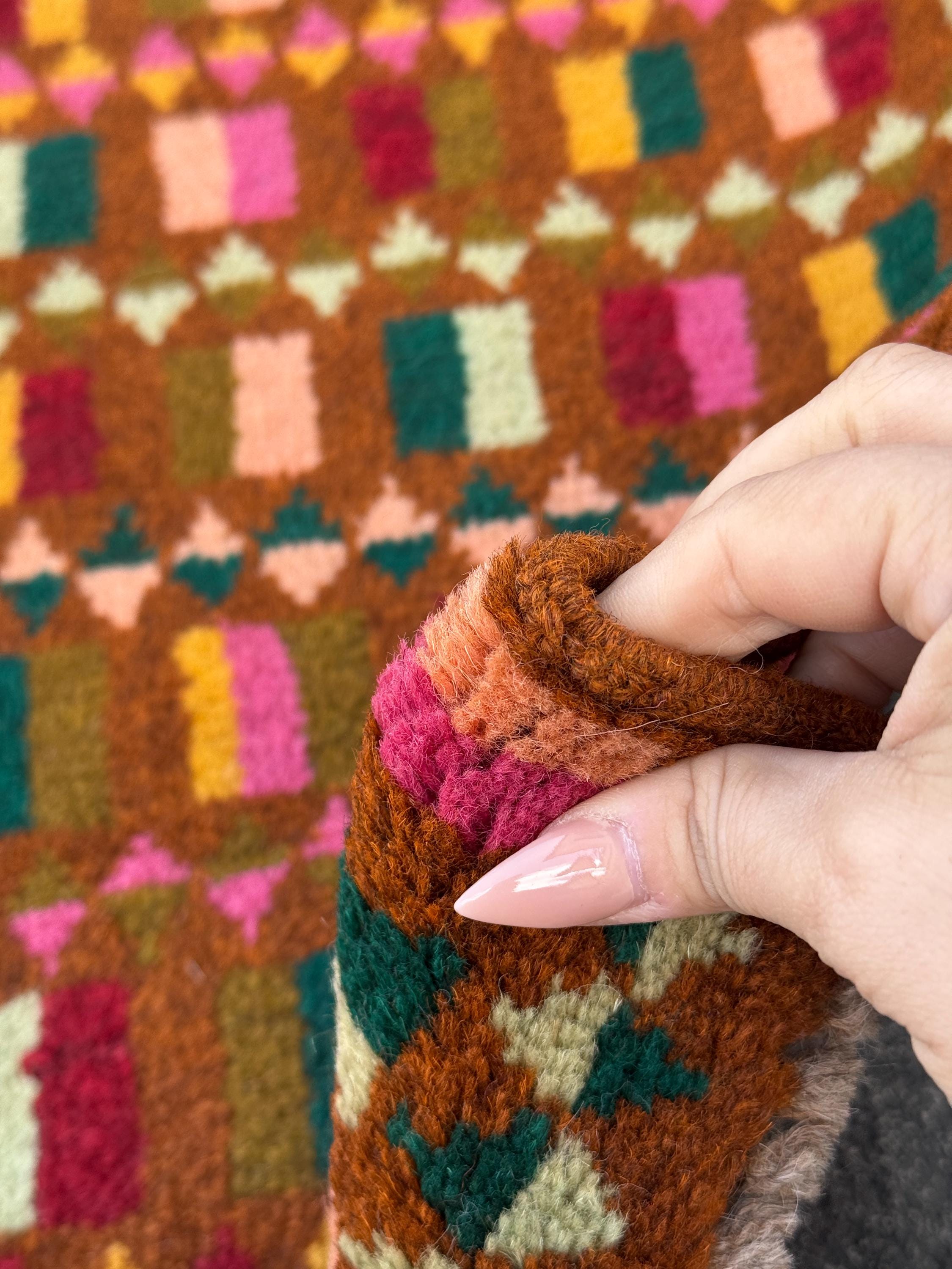 3x9 Handmade Vintage Afghan Baluch Runner Rug | Chocolate Brown Pine Mint Olive Green Rose Pink Peach Mustard Yellow Gold Brick Red | Wool