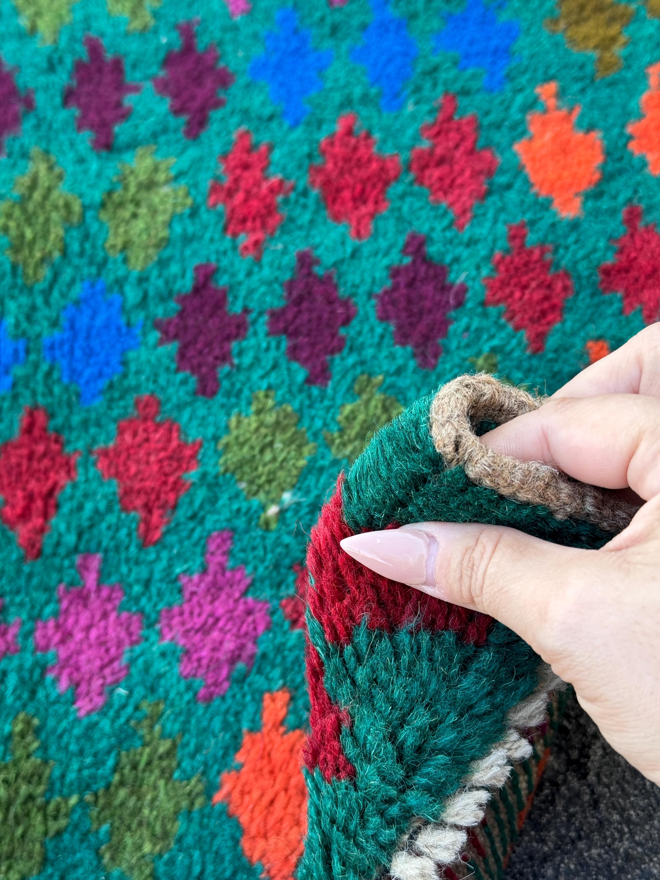 3x9 Handmade Vintage Afghan Baluch Runner Rug | Forest Pine Olive Green Burnt Orange Navy Blue Brick Red Plum Purple Magenta | Flatwoven