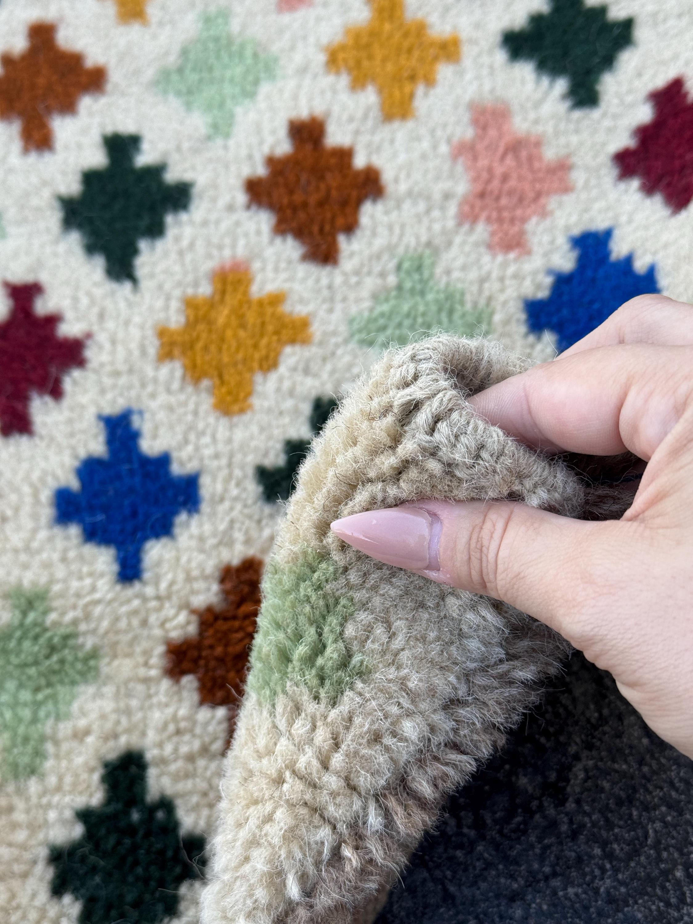 3x10 Handmade Vintage Afghan Baluch Runner Rug | Cream White Mint Pine Green Mustard Gold Yellow Peach Copper Brown Navy Blue Brick Red