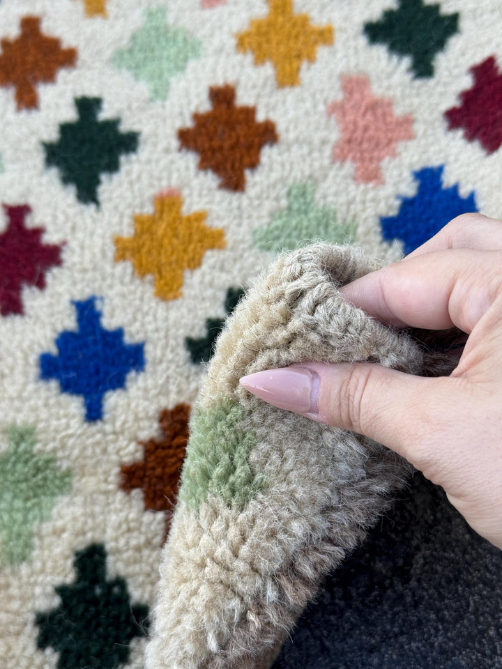 3x10 Handmade Vintage Afghan Baluch Runner Rug | Cream White Mint Pine Green Mustard Gold Yellow Peach Copper Brown Navy Blue Brick Red