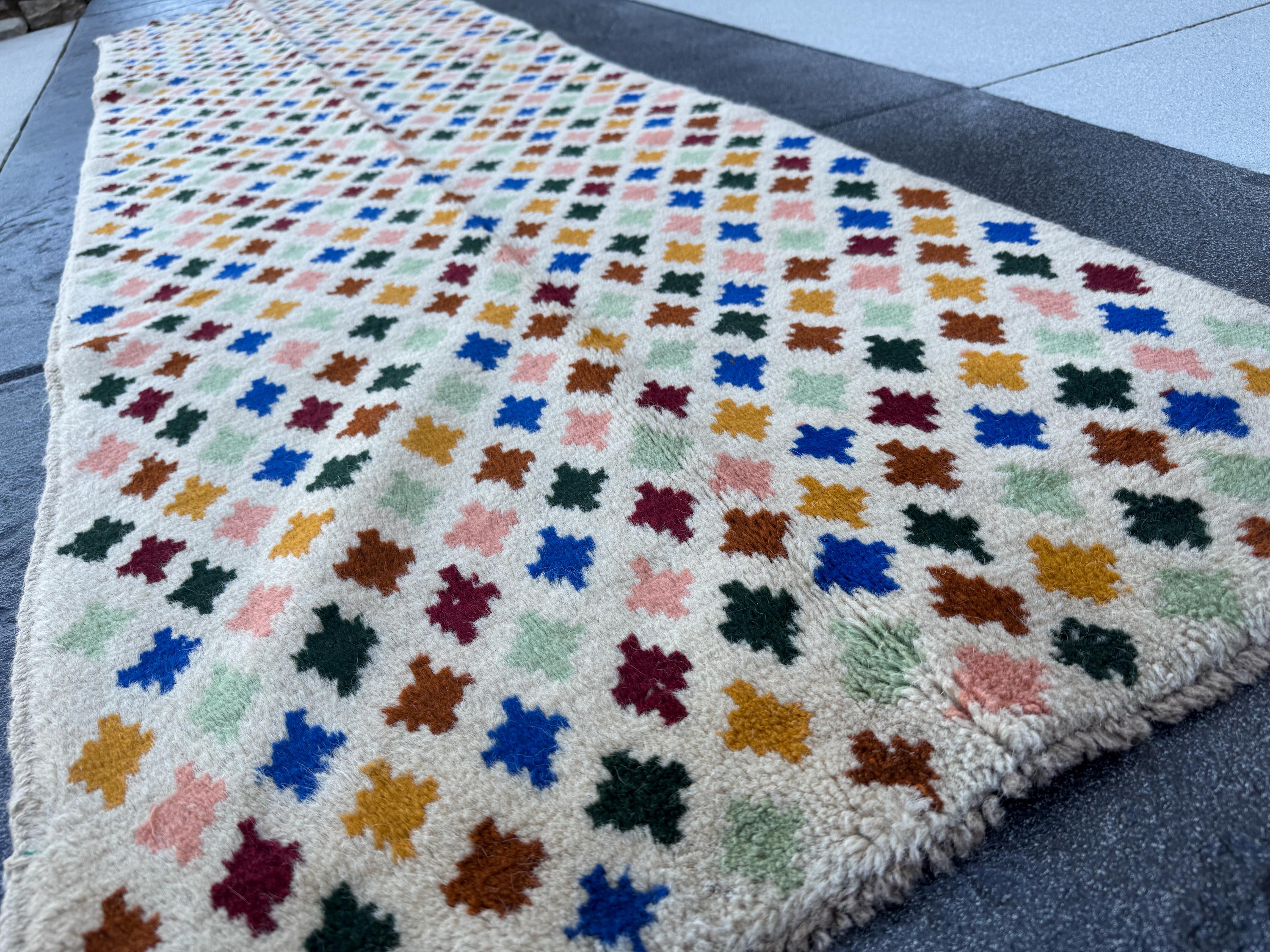 3x10 Handmade Vintage Afghan Baluch Runner Rug | Cream White Mint Pine Green Mustard Gold Yellow Peach Copper Brown Navy Blue Brick Red