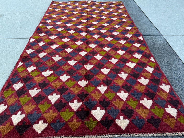 3x6 Handmade Vintage Afghan Baluch Rug | Brick Red White Olive Green Black Midnight Blue Copper Brown | Wool Flatwoven