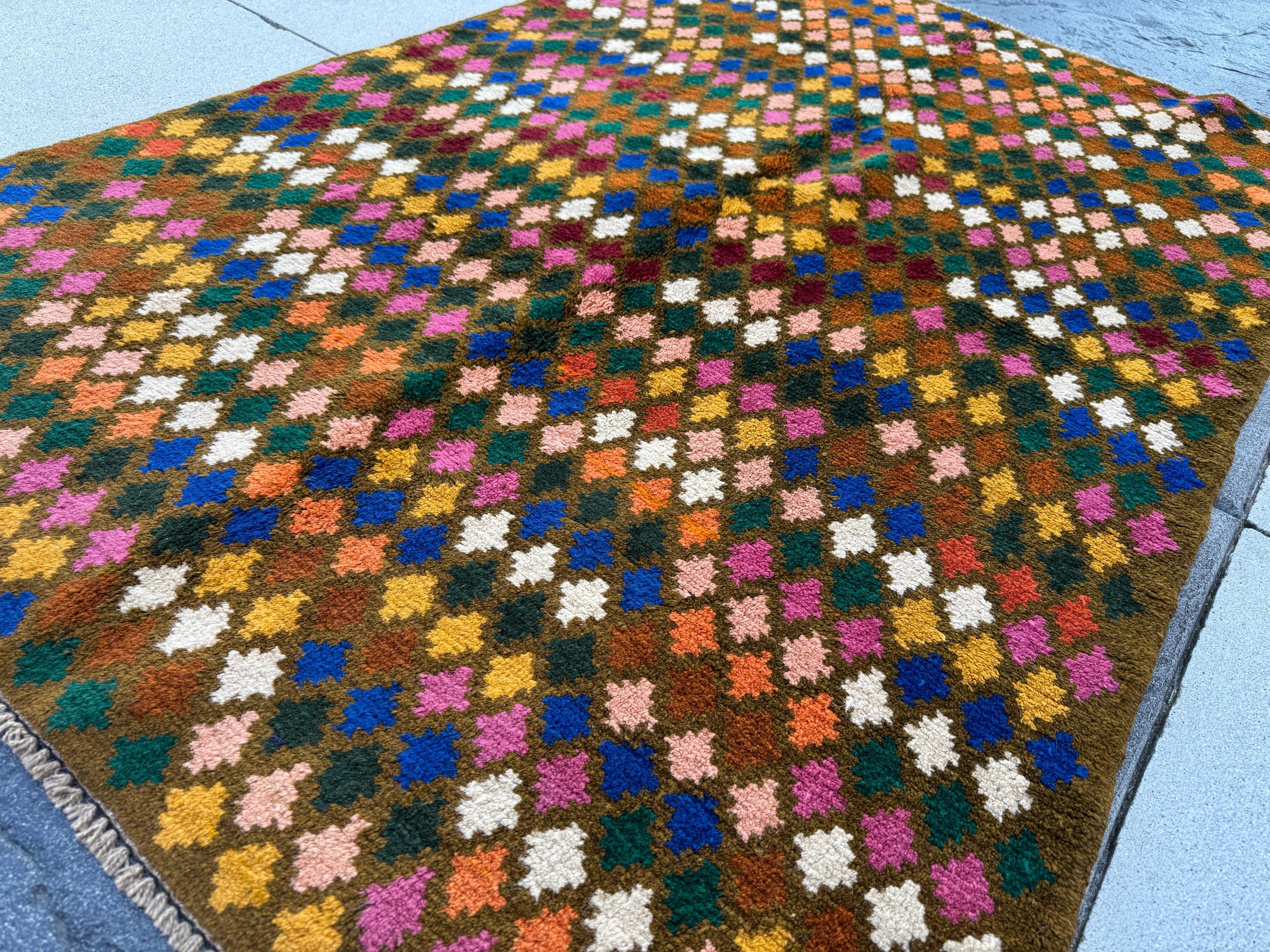 4x6 Handmade Vintage Afghan Baluch Rug | Copper Brown Navy Blue Forest Pine Green Rose Pink Mustard Gold Burnt Orange Peach White Chocolate