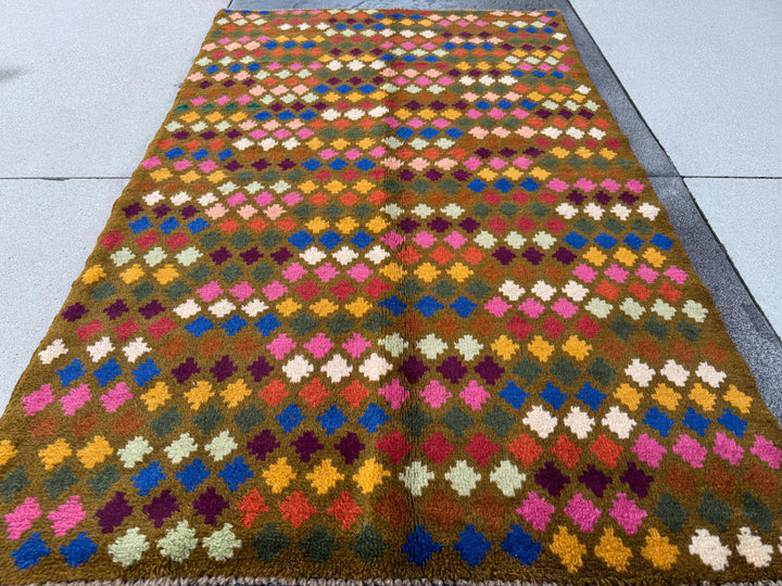4x6 Handmade Vintage Afghan Baluch Rug | Olive Pine Mint Green Mustard Gold Navy Blue White Brick Red Burnt Orange Rose Pink Magenta Peach