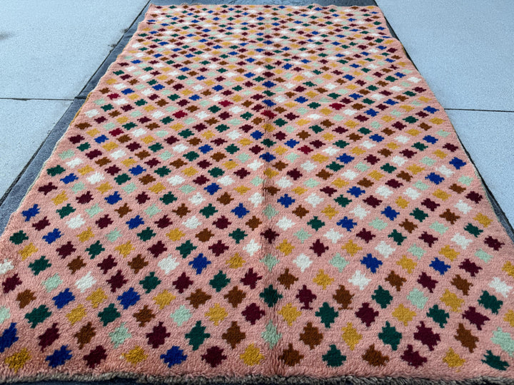 4x6 Handmade Vintage Afghan Baluch Rug | Peach Salmon Pink Forest Mint Green Brick Red Mustard Yellow White Copper Brown Navy Blue | Wool