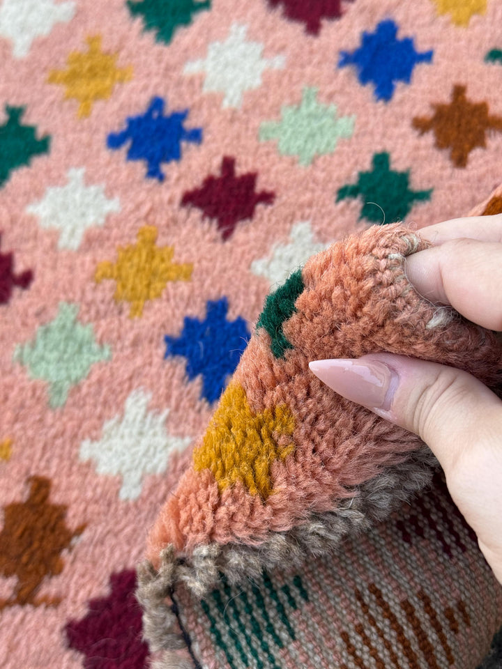 4x6 Handmade Vintage Afghan Baluch Rug | Peach Salmon Pink Forest Mint Green Brick Red Mustard Yellow White Copper Brown Navy Blue | Wool