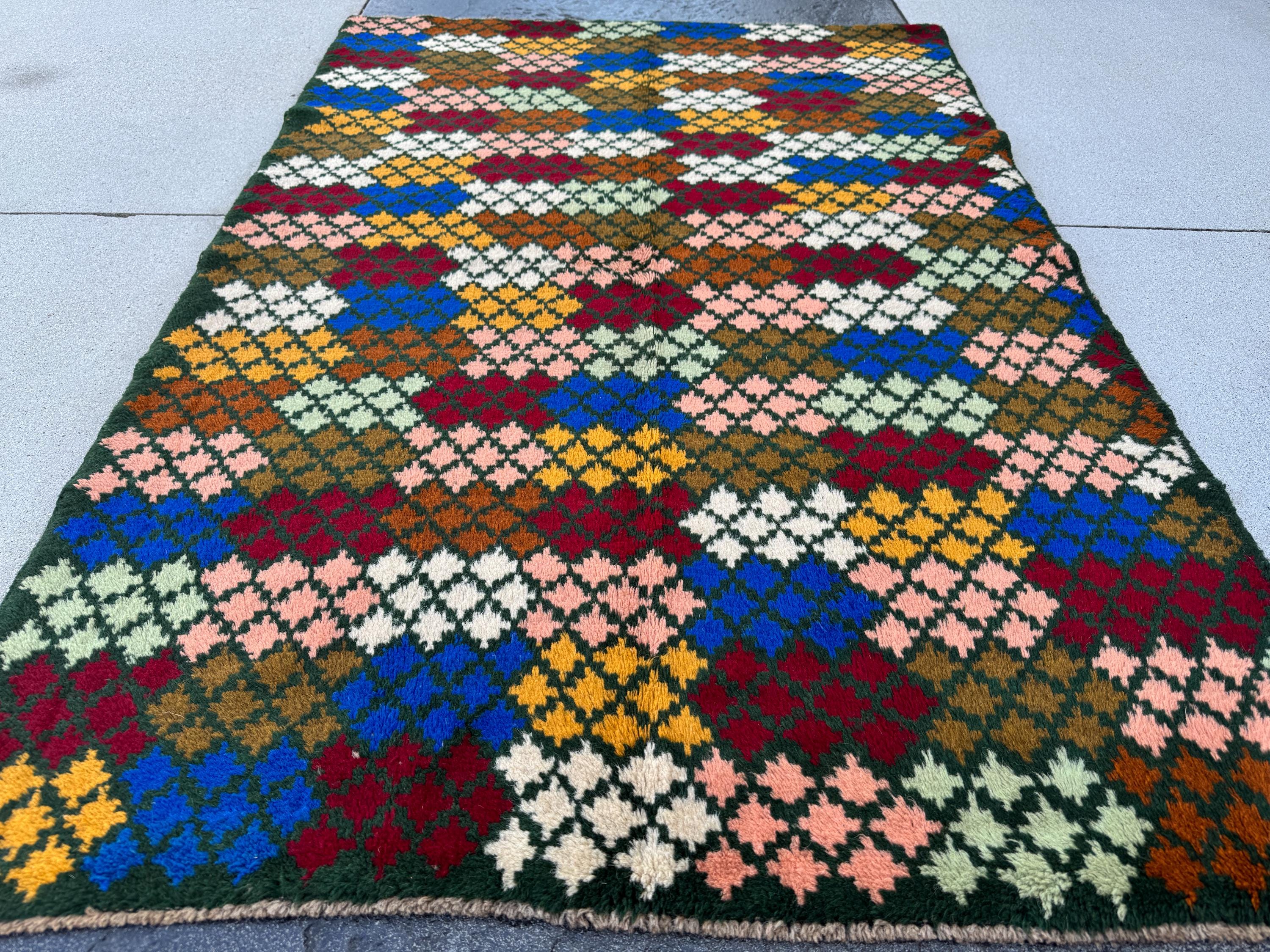 4x6 Handmade Vintage Afghan Baluch Rug | Pine Olive Mint Green Brick Red Navy Blue White Mustard Gold Burnt Orange Salmon Pink Peach | Wool