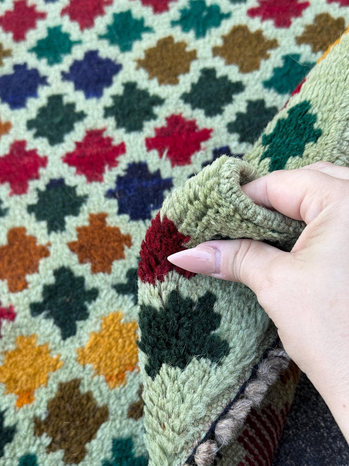 4x6 Handmade Vintage Afghan Baluch Rug | Cream White Forest Green Chocolate Copper Brown Brick Red Mustard Gold Midnight Blue Burnt Orange