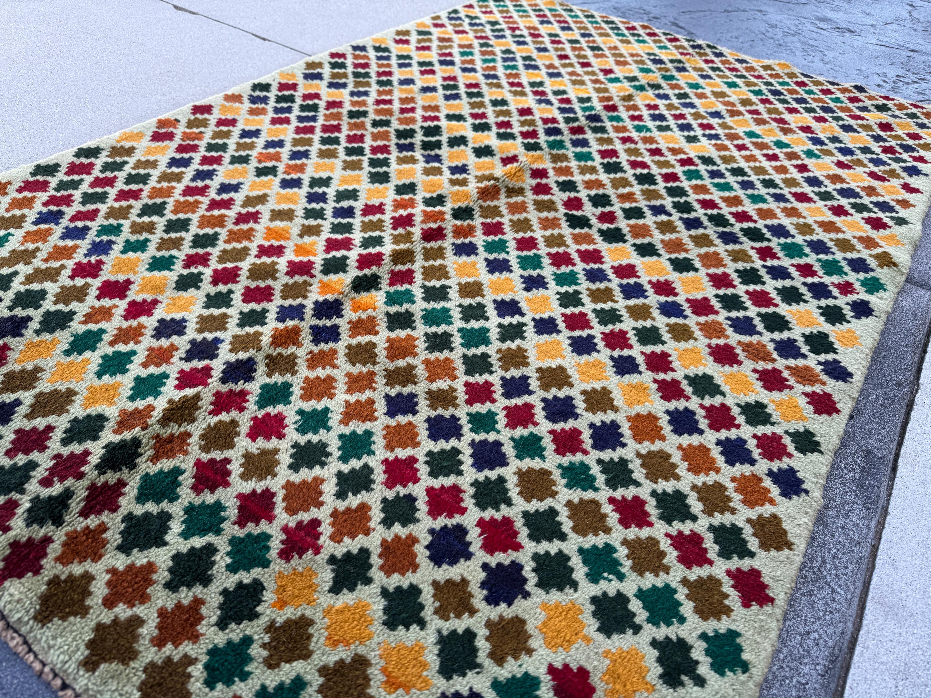 4x6 Handmade Vintage Afghan Baluch Rug | Cream White Forest Green Chocolate Copper Brown Brick Red Mustard Gold Midnight Blue Burnt Orange