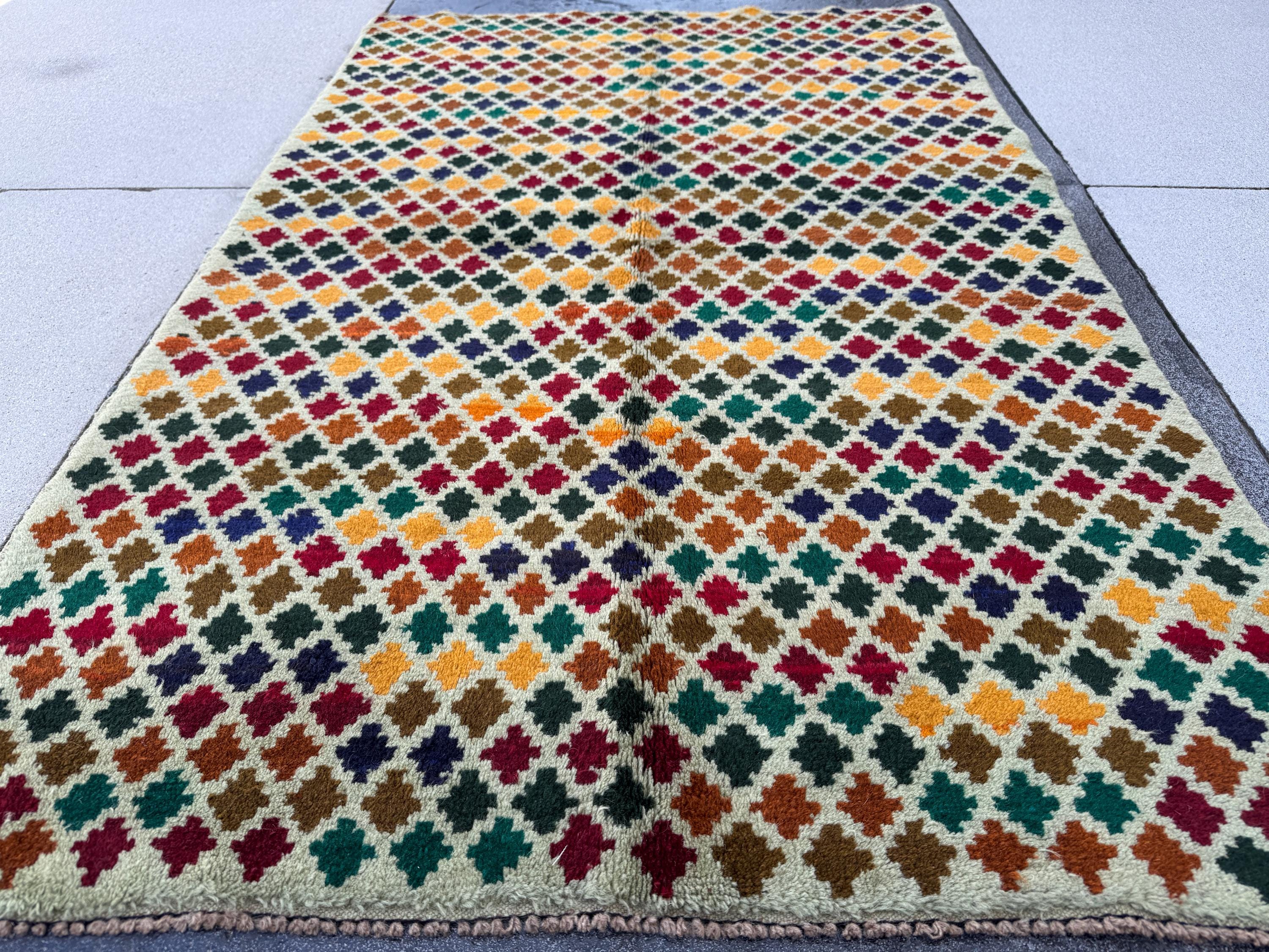 4x6 Handmade Vintage Afghan Baluch Rug | Cream White Forest Green Chocolate Copper Brown Brick Red Mustard Gold Midnight Blue Burnt Orange