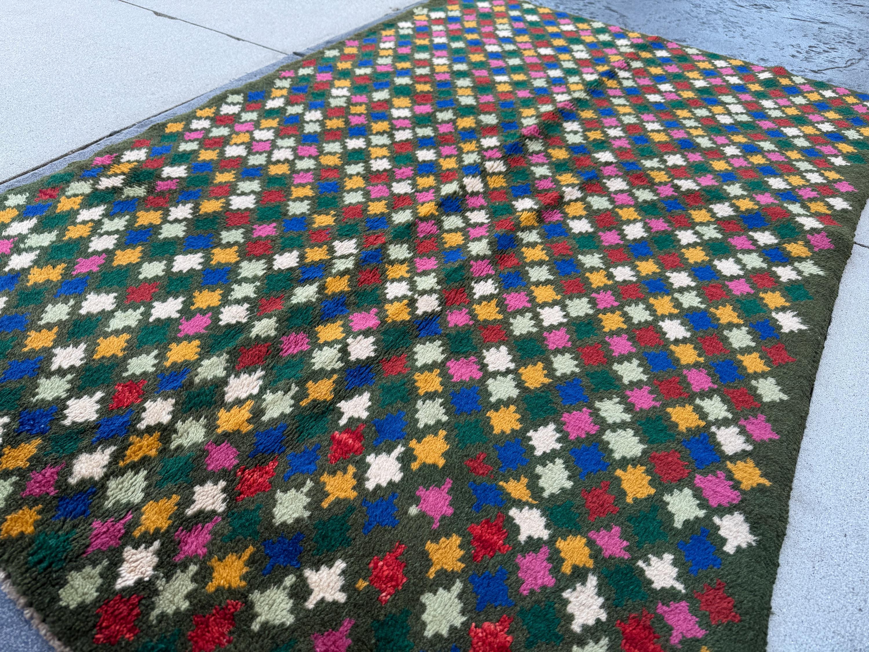 4x6 Handmade Vintage Afghan Baluch Rug | Pine Forest Mint Green Mustard Gold Brick Red White Rose Pink Navy Blue | Wool Flatwoven