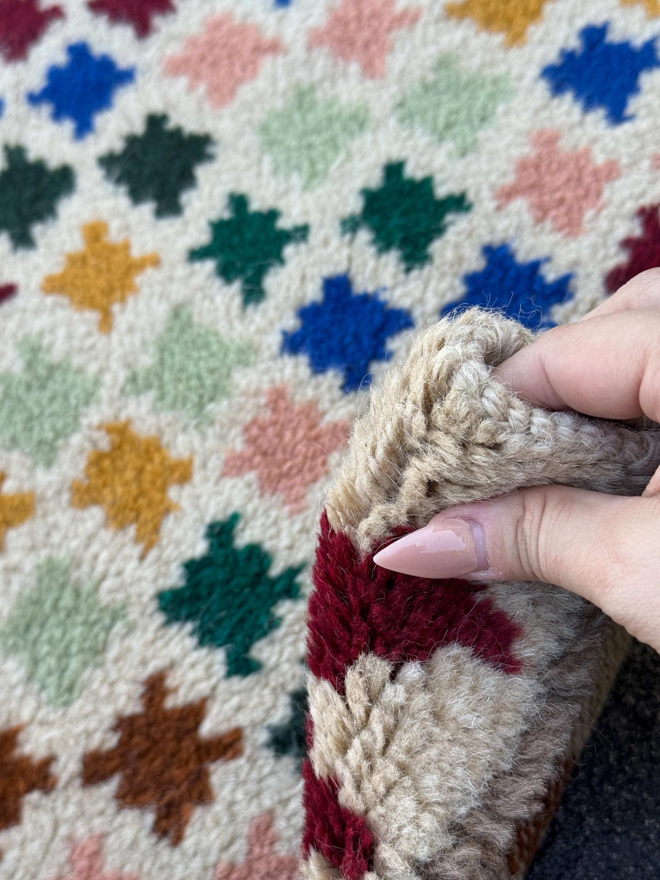 4x6 Handmade Vintage Afghan Baluch Rug | Cream White Copper Brown Mustard Gold Navy Blue Brick Red Forest Mint Green | Wool Flatwoven