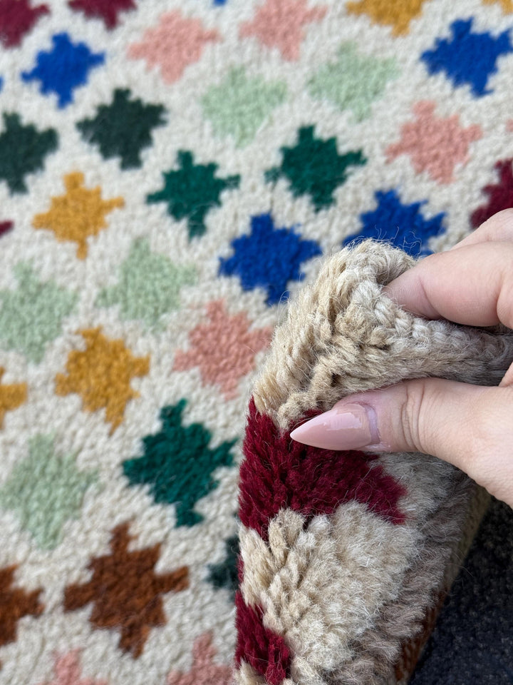4x6 Handmade Vintage Afghan Baluch Rug | Cream White Copper Brown Mustard Gold Navy Blue Brick Red Forest Mint Green | Wool Flatwoven