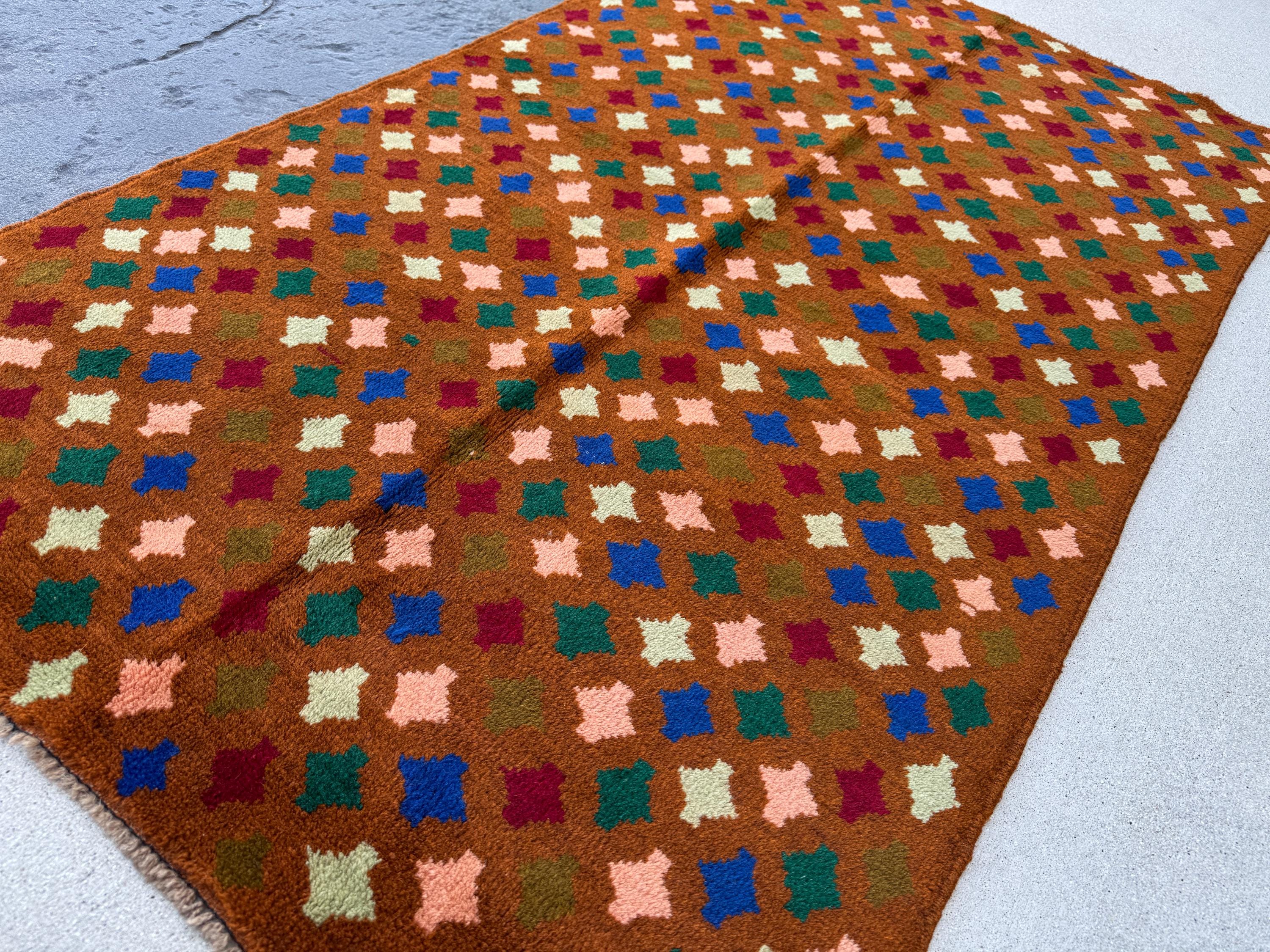 4x6 Handmade Vintage Afghan Baluch Rug | Copper Chocolate Brown Forest Olive Mint Green Brick Red Navy Blue Salmon Pink Peach | Wool