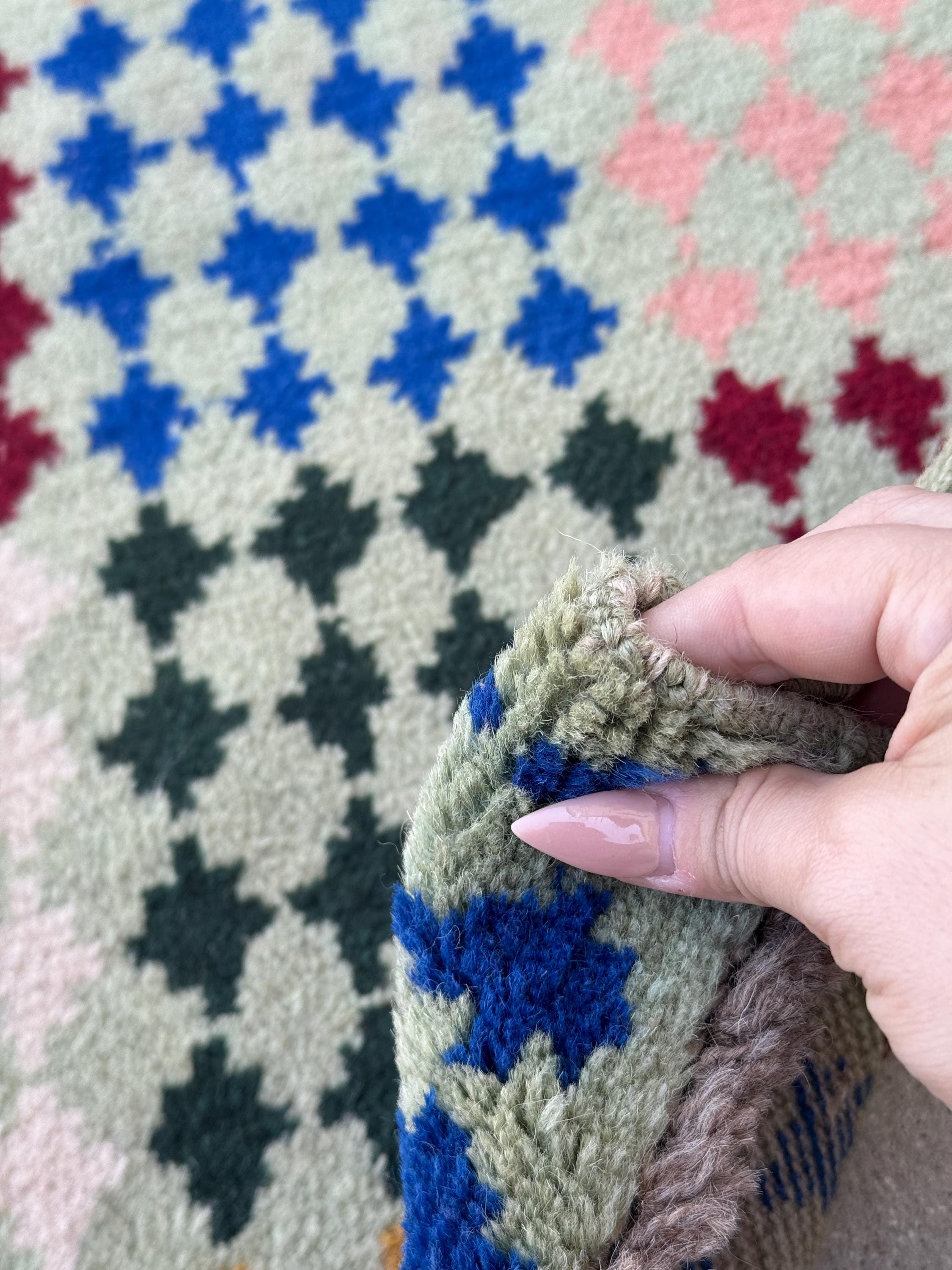 4x6 Handmade Vintage Afghan Baluch Rug | Mint Pine Green Brick Red Mustard Yellow Gold Navy Blue White | Wool Flatwoven