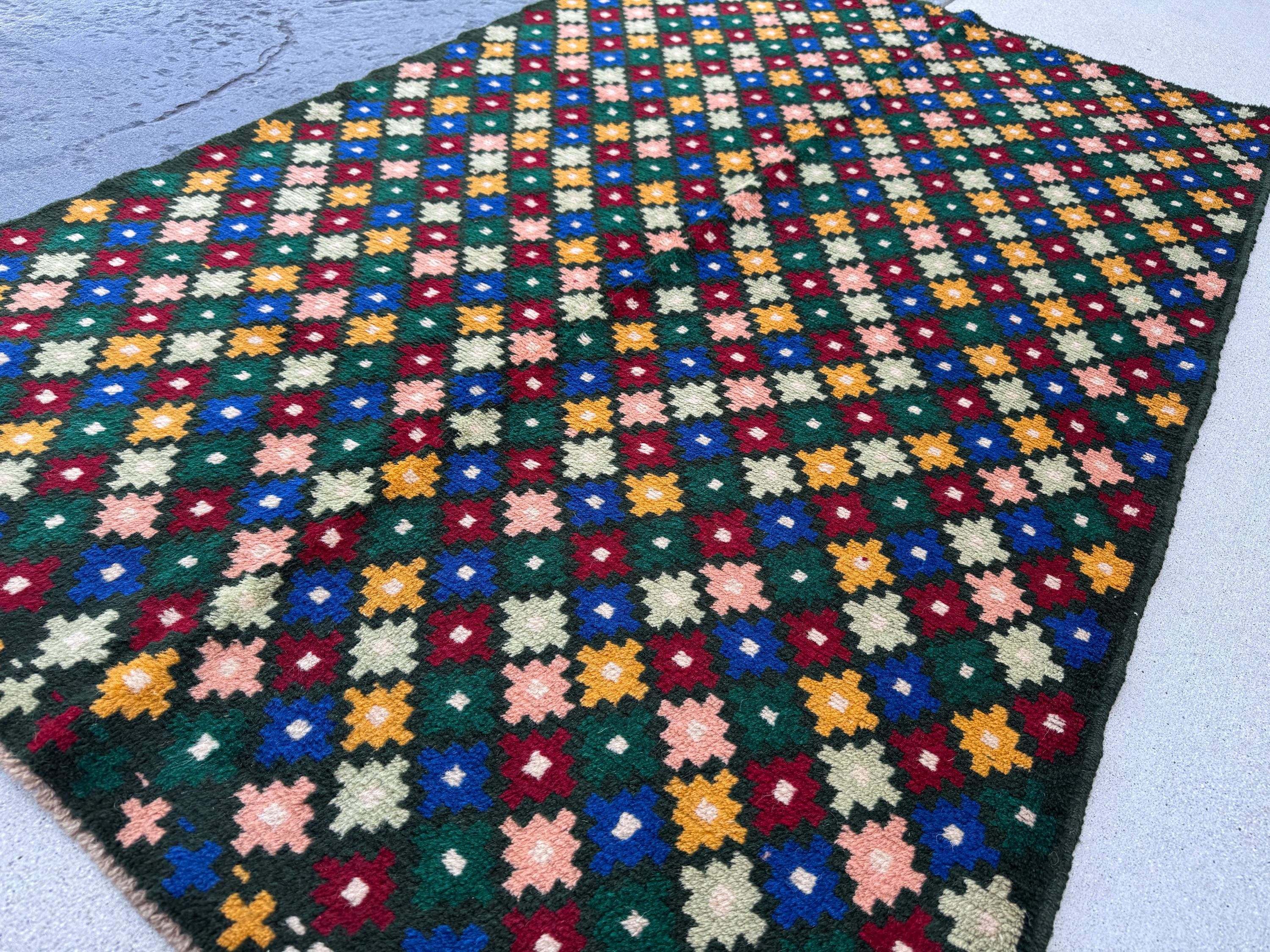 4x6 Handmade Vintage Afghan Baluch Rug | Pine Mint Forest Green Brick Red Mustard Yellow Gold Navy Blue White Salmon Pink Peach | Flatwoven