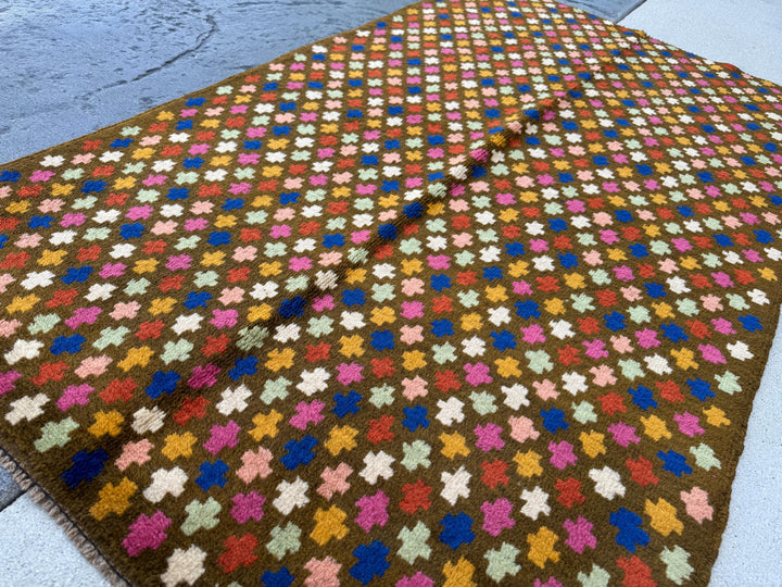 4x6 Handmade Vintage Afghan Baluch Rug | Copper Brown Mint Green Mustard Yellow Gold Navy Blue Rose Salmon Pink Peach White Burnt Orange