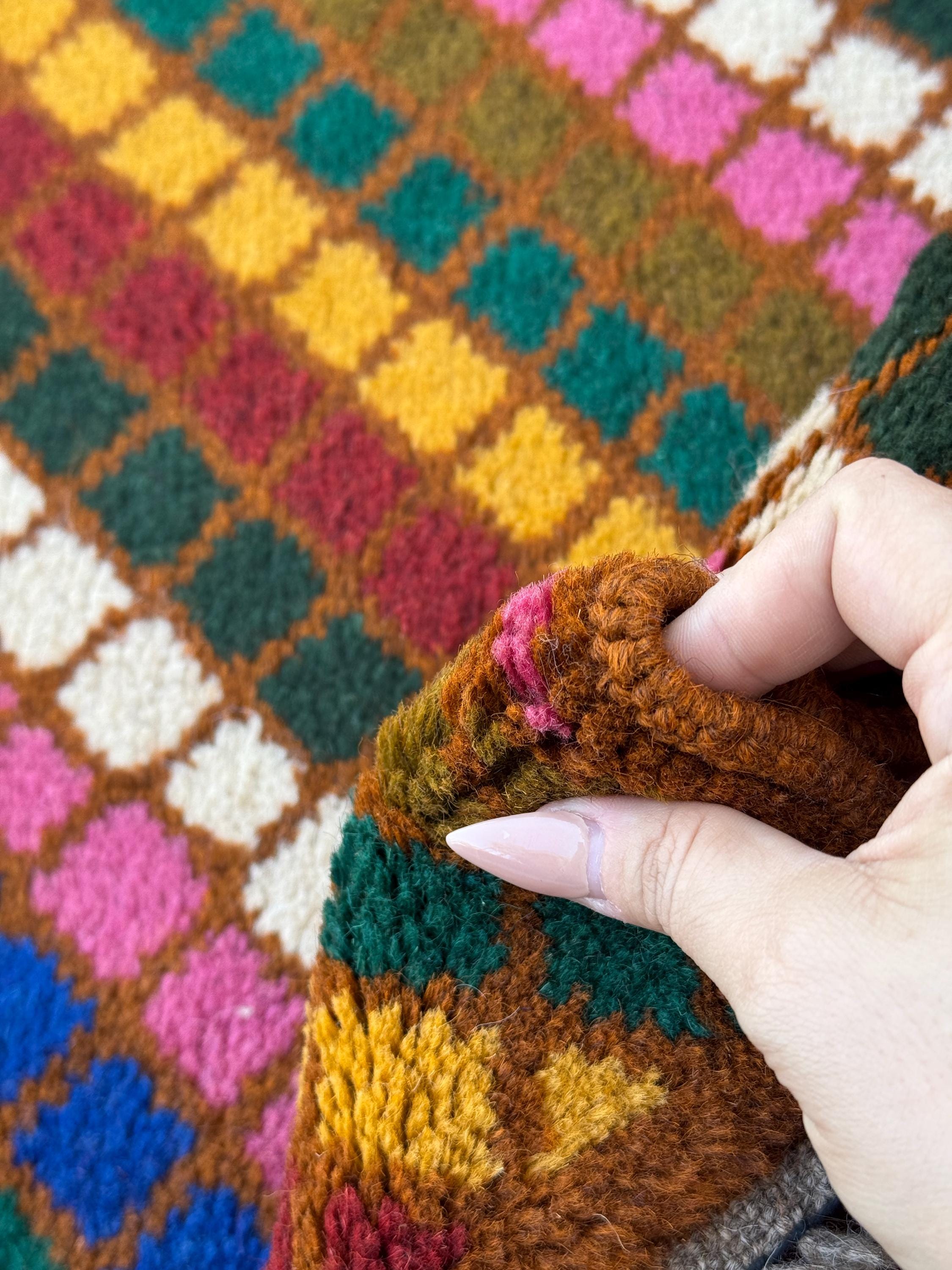 4x6 Handmade Vintage Afghan Baluch Rug | Copper Chocolate Brown Olive Pine Forest Green White Rose Salmon Pink Peach Brick Red Mustard Gold