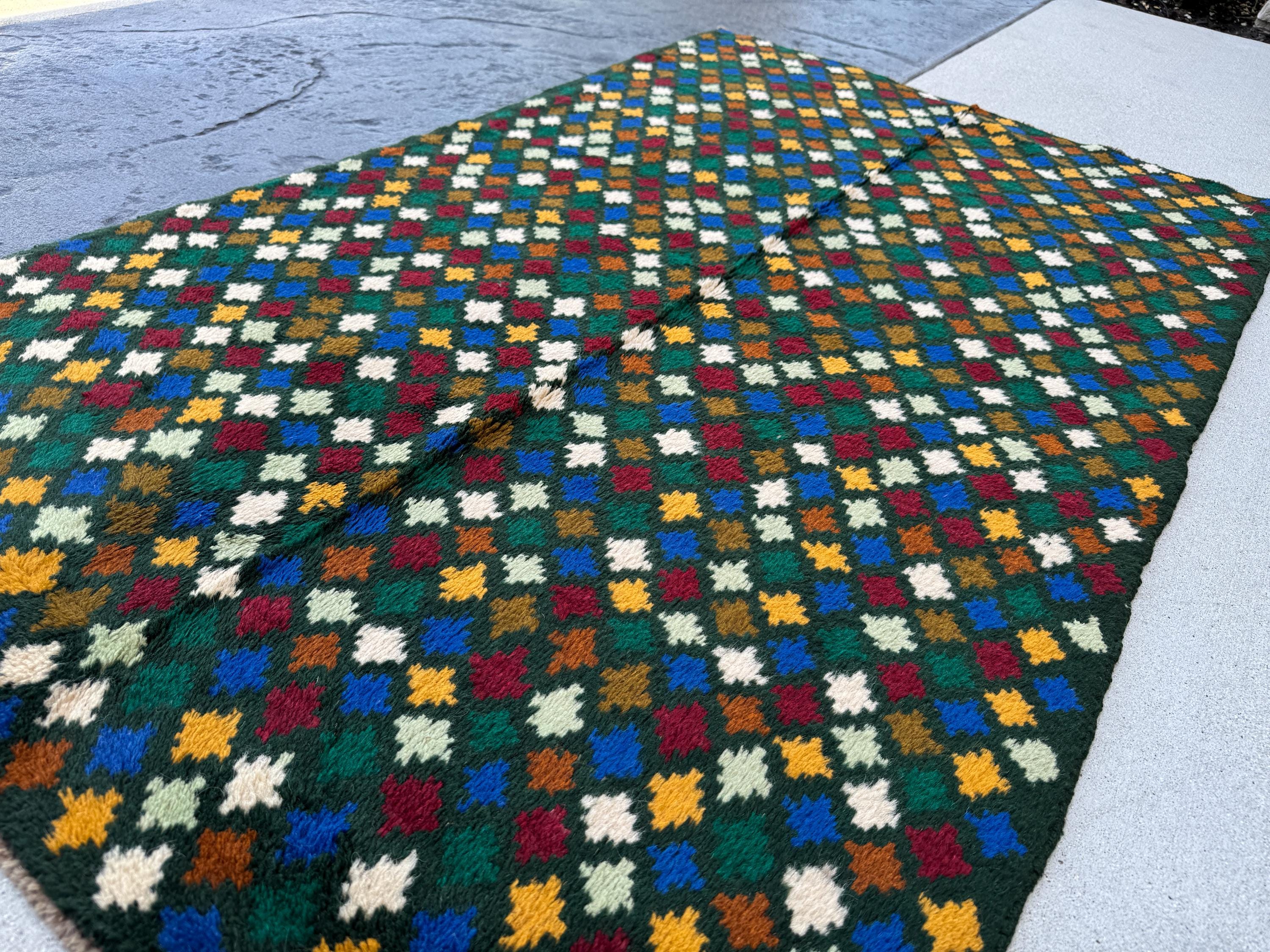 4x6 Handmade Vintage Afghan Baluch Rug | Forest Pine Mint Olive Green Mustard Yellow Gold White Navy Blue Brick Red | Wool Flatwoven