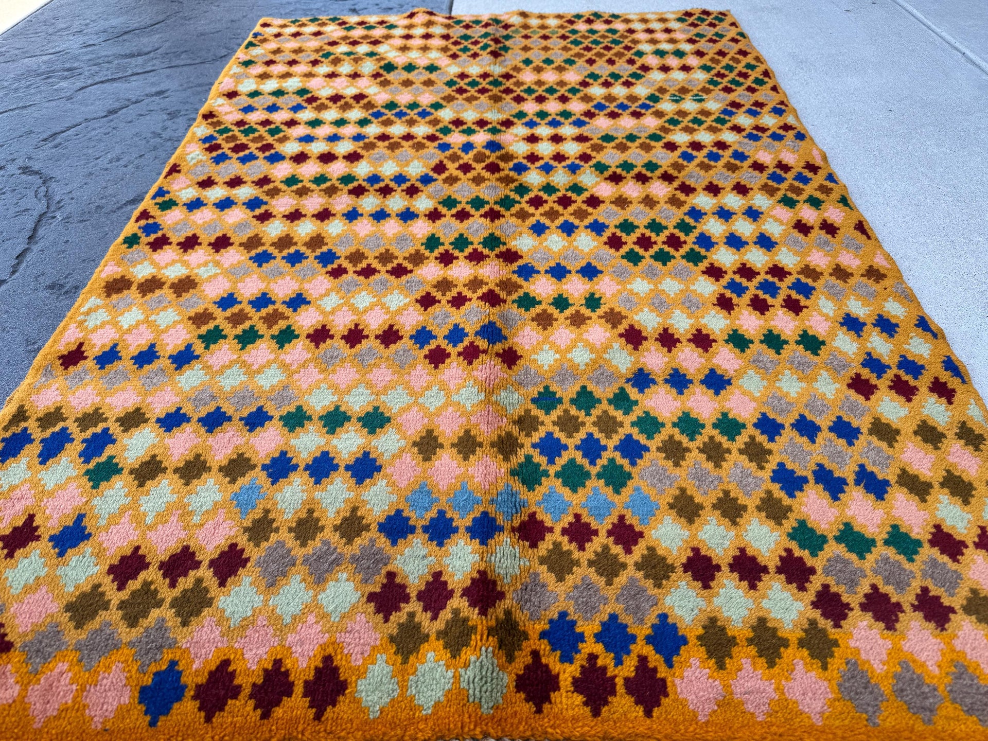 4x6 Handmade Vintage Afghan Baluch Rug | Peach Salmon Pink Navy Sky Blue Olive Forest Mint Green Light Grey Brick Red Chocolate Brown | Wool