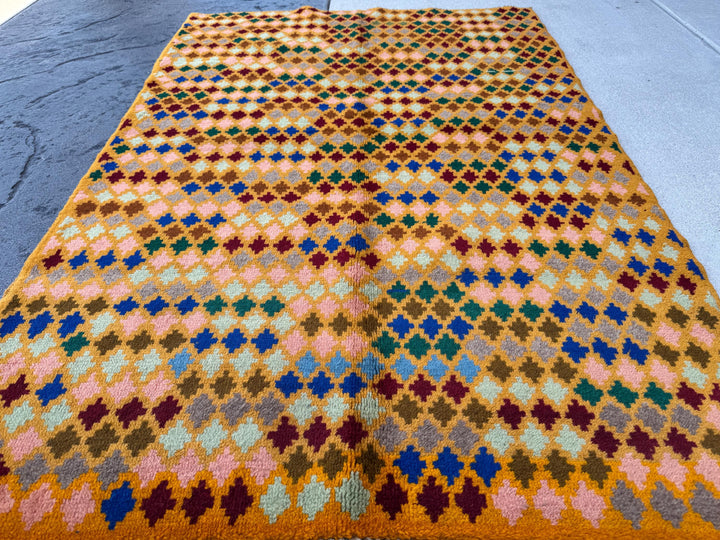 4x6 Handmade Vintage Afghan Baluch Rug | Peach Salmon Pink Navy Sky Blue Olive Forest Mint Green Light Grey Brick Red Chocolate Brown | Wool