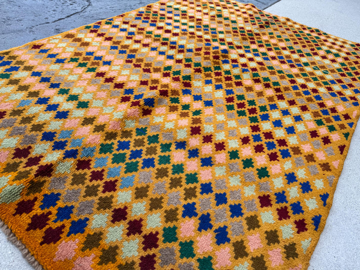 4x6 Handmade Vintage Afghan Baluch Rug | Peach Salmon Pink Navy Sky Blue Olive Forest Mint Green Light Grey Brick Red Chocolate Brown | Wool