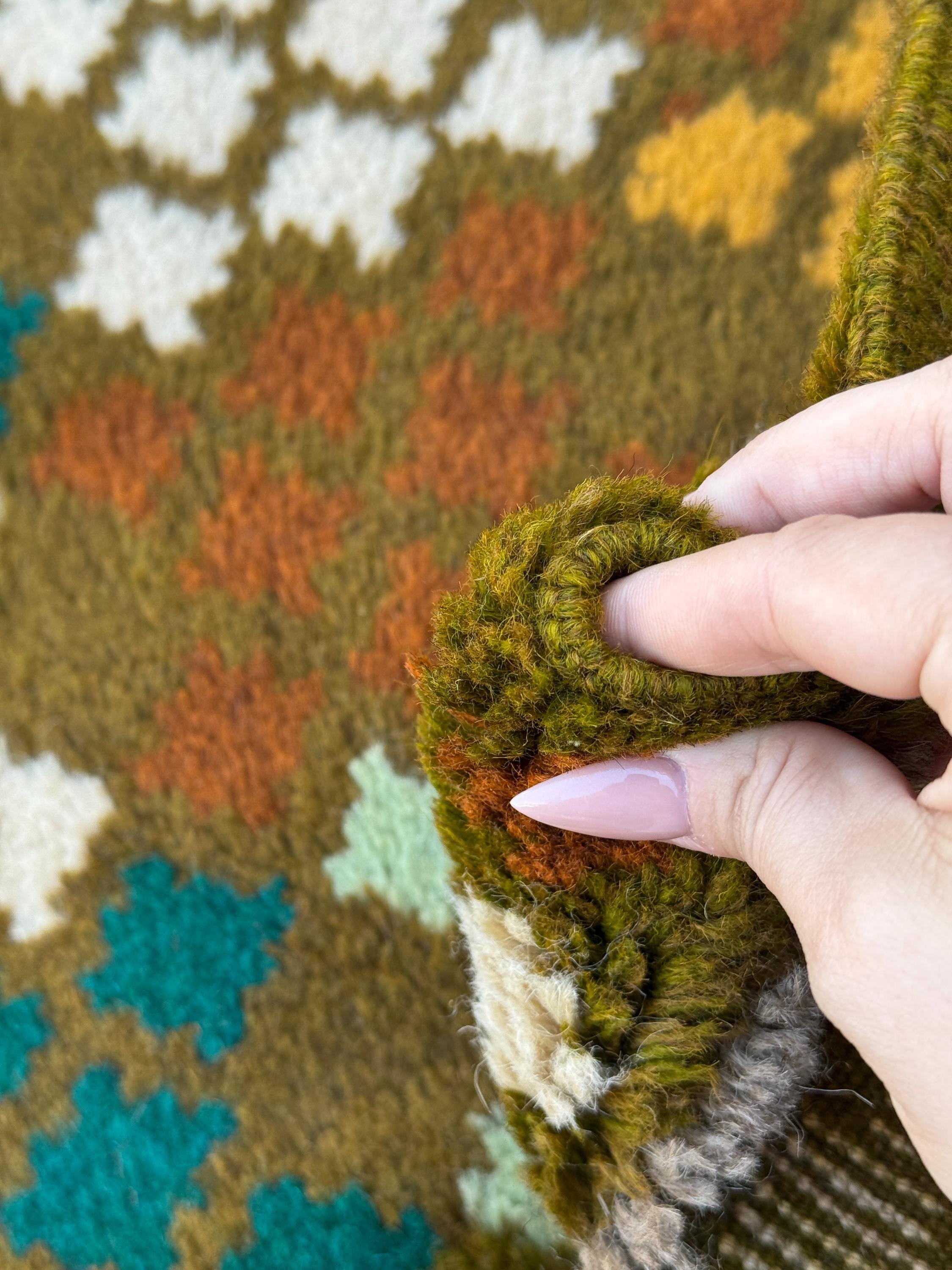4x6 Handmade Vintage Afghan Baluch Rug | Olive Forest Pine Mint Green White Chocolate Brown Mustard Yellow Gold Salmon Pink Peach | Wool