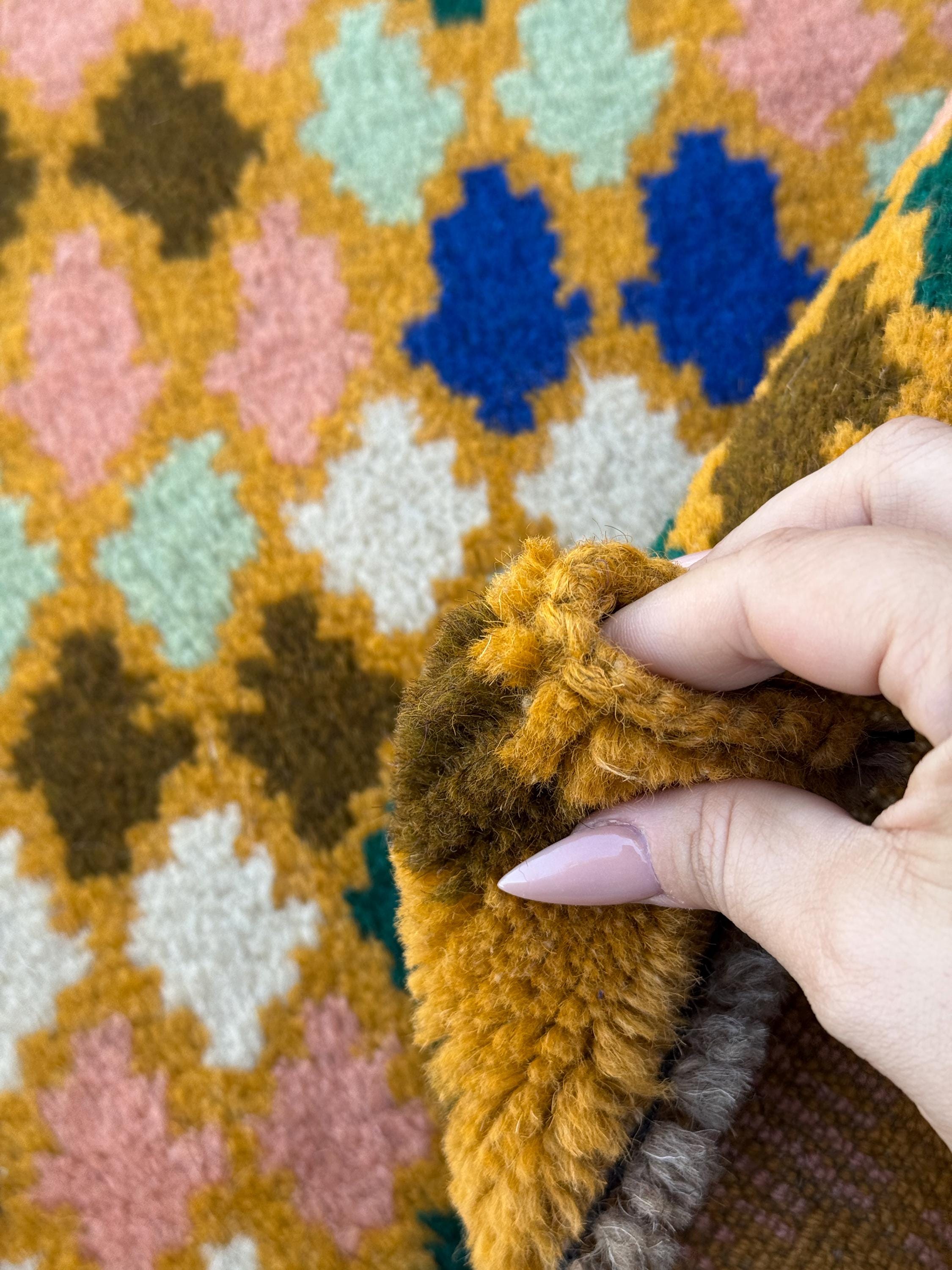 4x6 Handmade Vintage Afghan Baluch Rug | Mustard Yellow Olive Forest Mint Green Salmon Pink Peach Navy Blue White | Wool Flatwoven