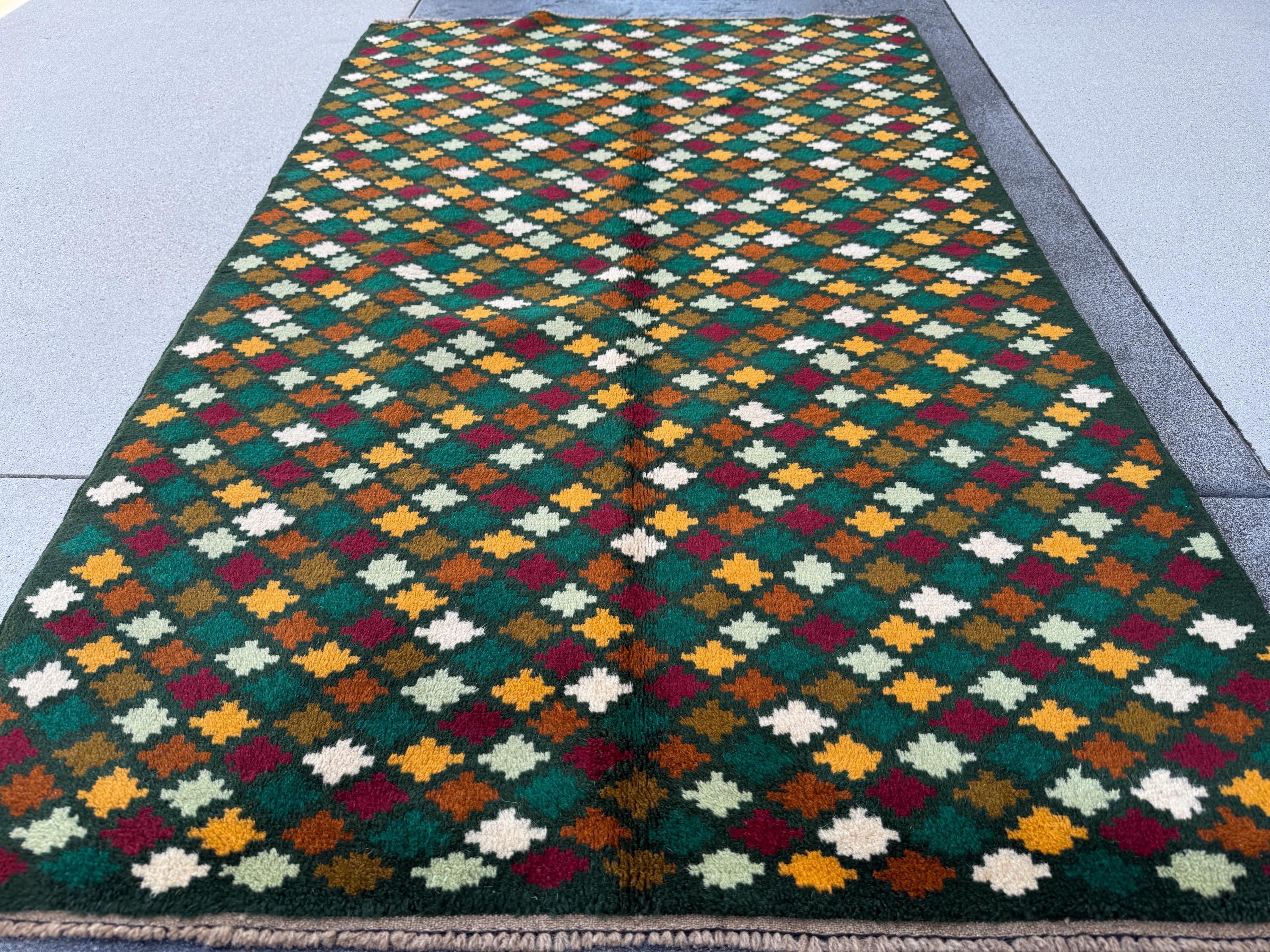 4x6 Handmade Vintage Afghan Baluch Rug | Forest Pine Mint Olive Green Mustard Yellow Gold Copper Brown Brick Red Burnt Orange | Flatwoven