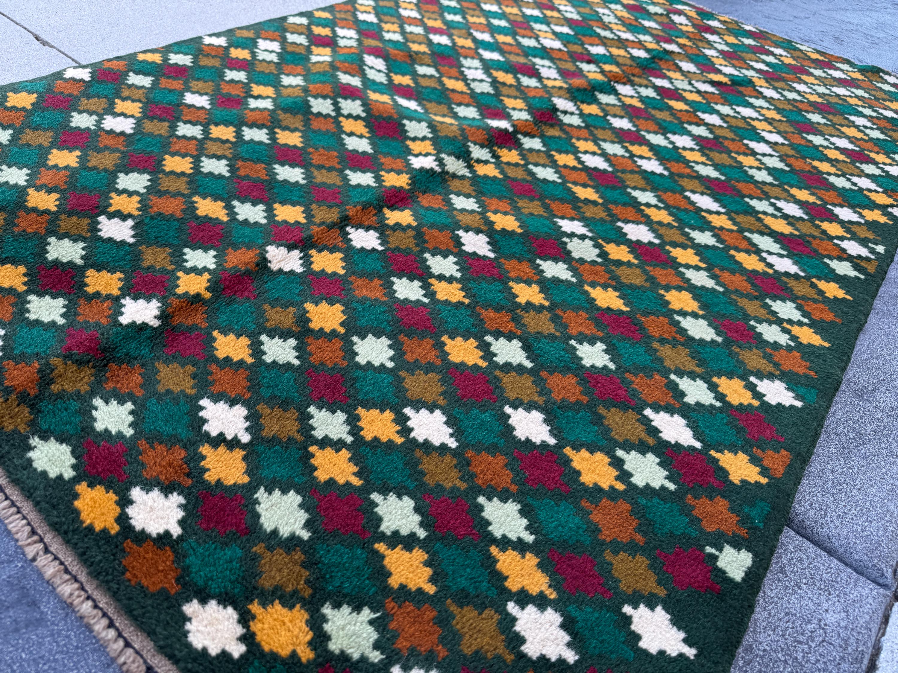 4x6 Handmade Vintage Afghan Baluch Rug | Forest Pine Mint Olive Green Mustard Yellow Gold Copper Brown Brick Red Burnt Orange | Flatwoven