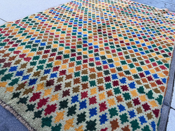 4x6 Handmade Vintage Afghan Baluch Rug | Cream Beige Forest Olive Green Brick Red Mustard Yellow Gold Navy Blue Burnt Orange Tan Grey | Wool