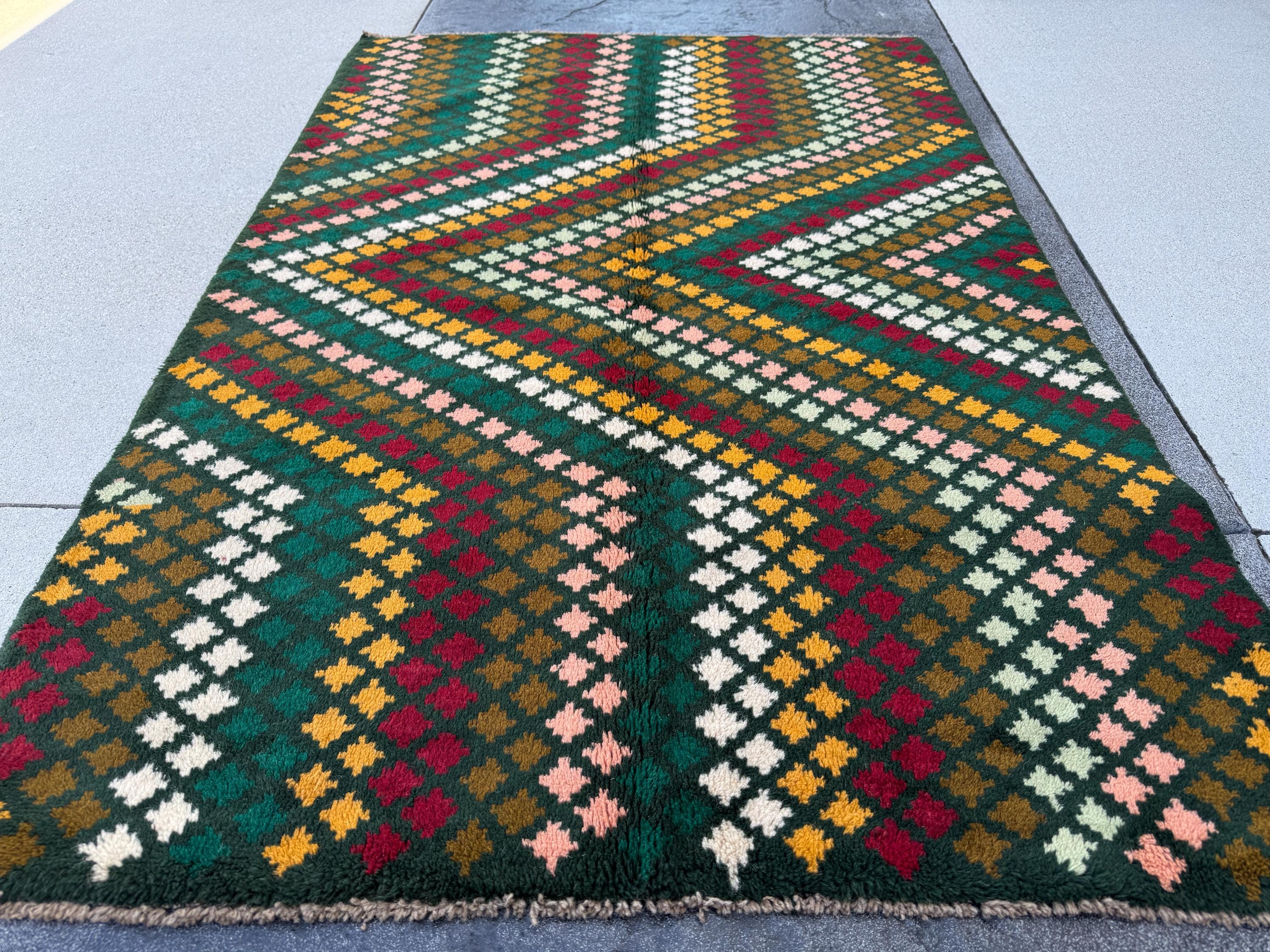 4x6 Handmade Vintage Afghan Baluch Rug | Pine Forest Olive Mint Green Brick Red White Mustard Yellow Gold Salmon Pink Peach Brick Red | Wool