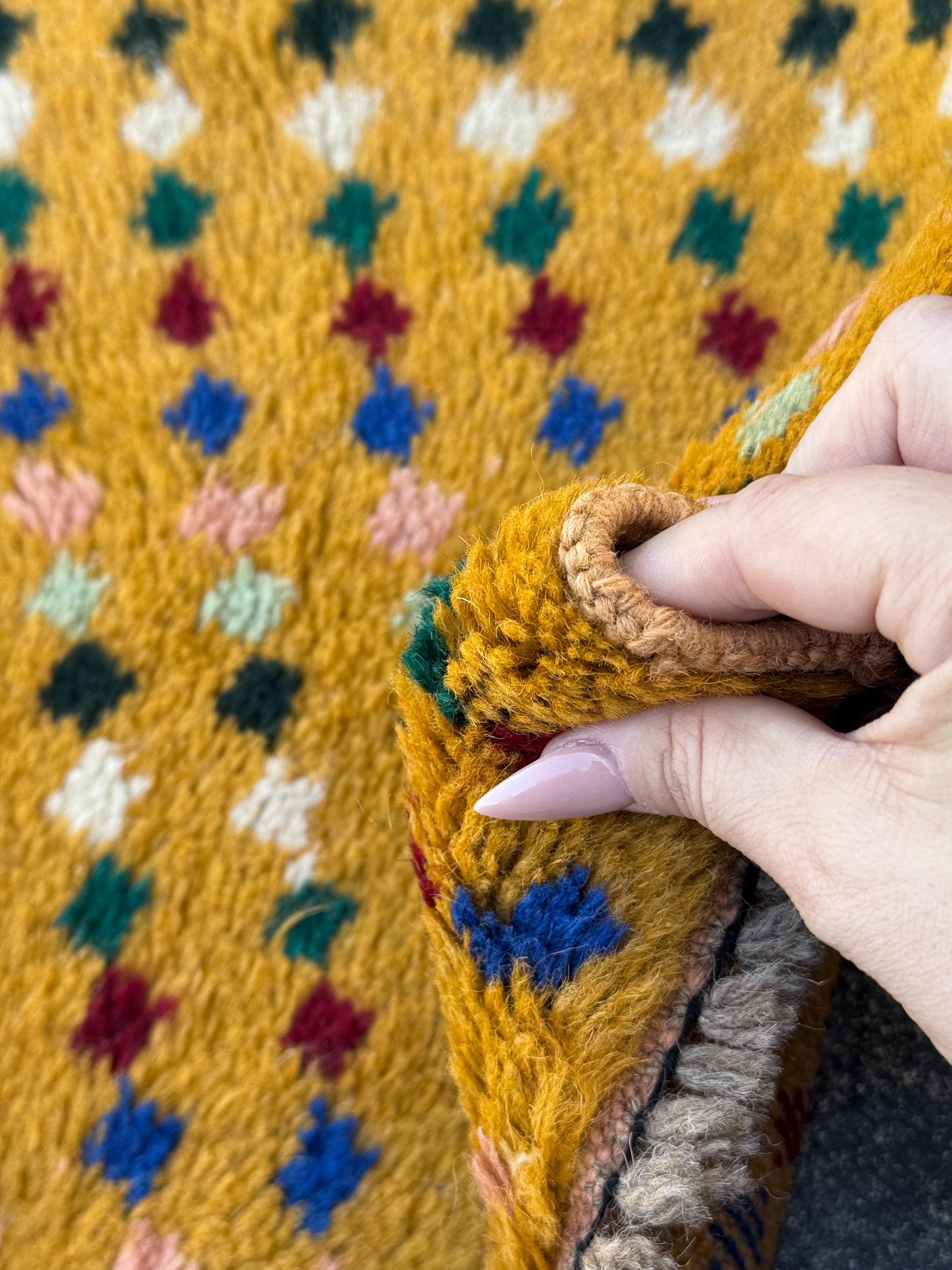 4x6 Handmade Vintage Afghan Baluch Rug | Mustard Yellow Gold Navy Blue Forest Mint Green White Brick Red Black Salmon Pink Peach | Wool