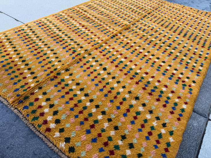 4x6 Handmade Vintage Afghan Baluch Rug | Mustard Yellow Gold Navy Blue Forest Mint Green White Brick Red Black Salmon Pink Peach | Wool