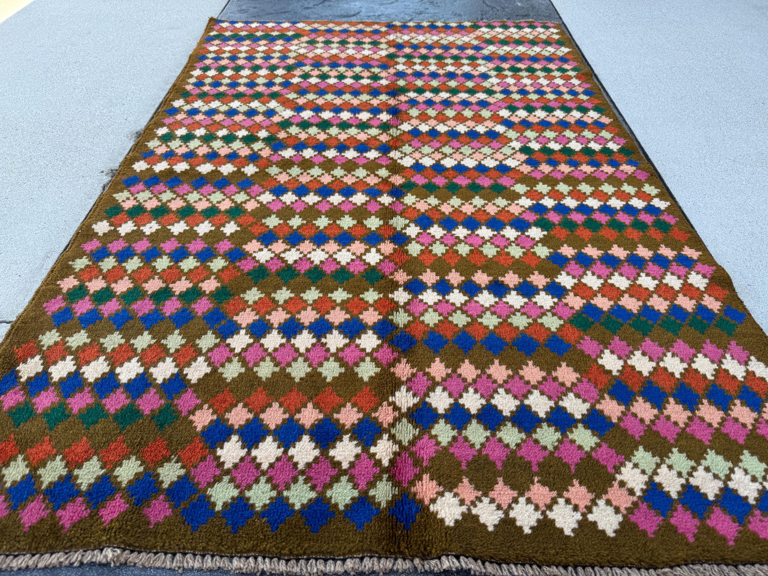 4x6 Handmade Vintage Afghan Baluch Rug | Charcoal Grey Rose Salmon Pink Peach White Navy Blue Mint Forest Green Burnt Orange | Flatwoven