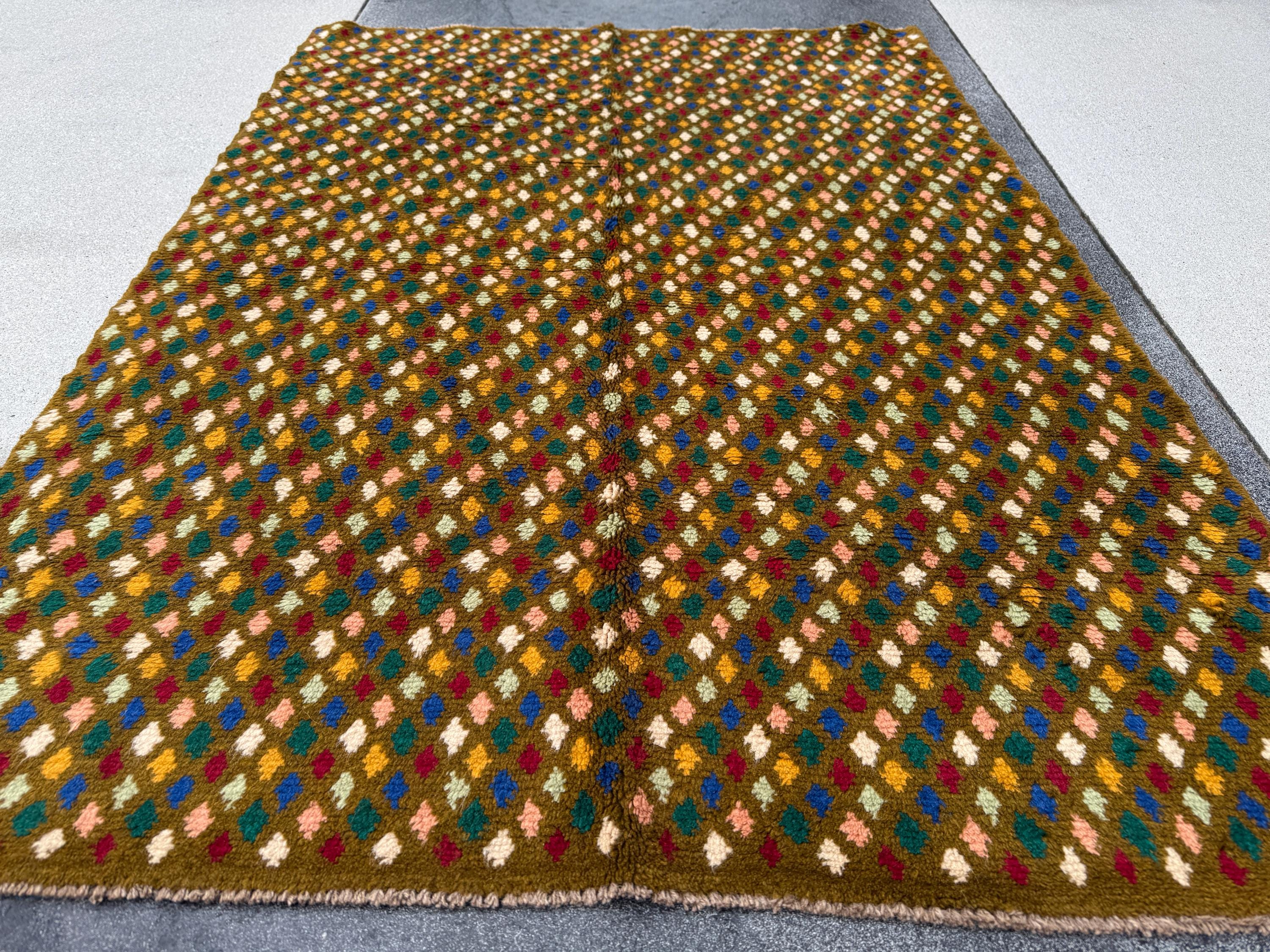 4x6 Handmade Vintage Afghan Baluch Rug | Chocolate Brown Navy Blue White Forest Mint Green Brick Red Salmon Pink Peach Mustard Yellow Gold