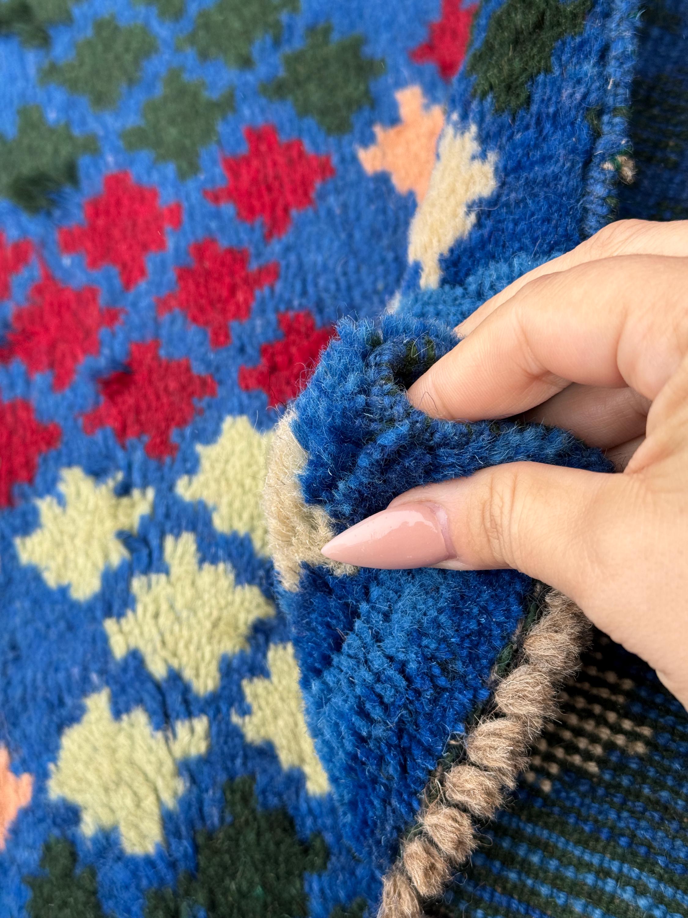 4x6 Handmade Vintage Afghan Baluch Rug | Navy Blue Forest Mint Green Salmon Pink Peach Black Brick Red Mustard Yellow Gold White Cream