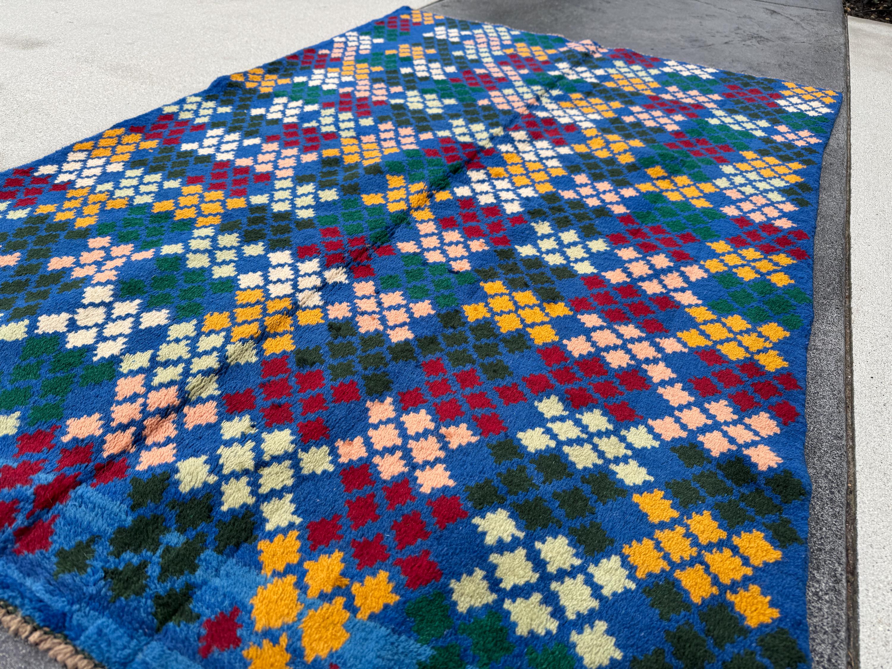 4x6 Handmade Vintage Afghan Baluch Rug | Navy Blue Forest Mint Green Salmon Pink Peach Black Brick Red Mustard Yellow Gold White Cream
