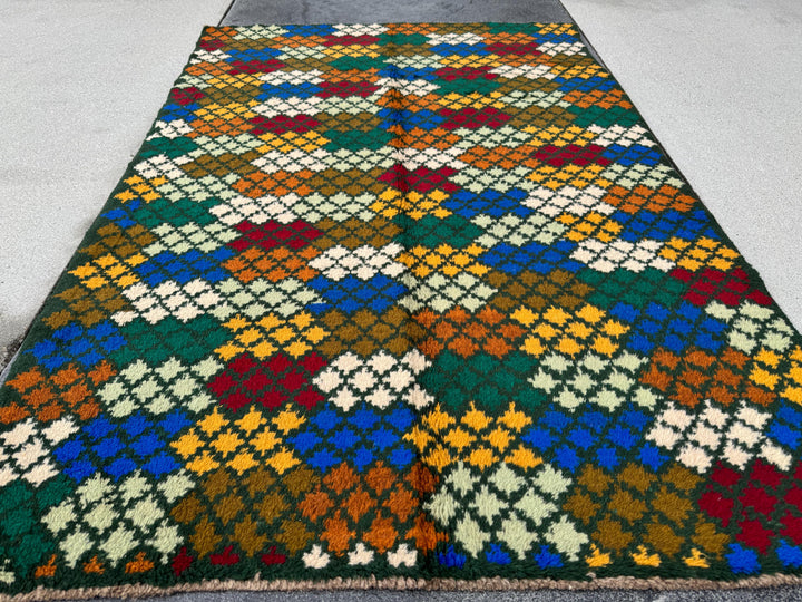 4x6 Handmade Vintage Afghan Baluch Rug | Pine Forest Olive Mint Green Burnt Orange Cream White Brick Red Navy Blue <ustard Yellow Gold