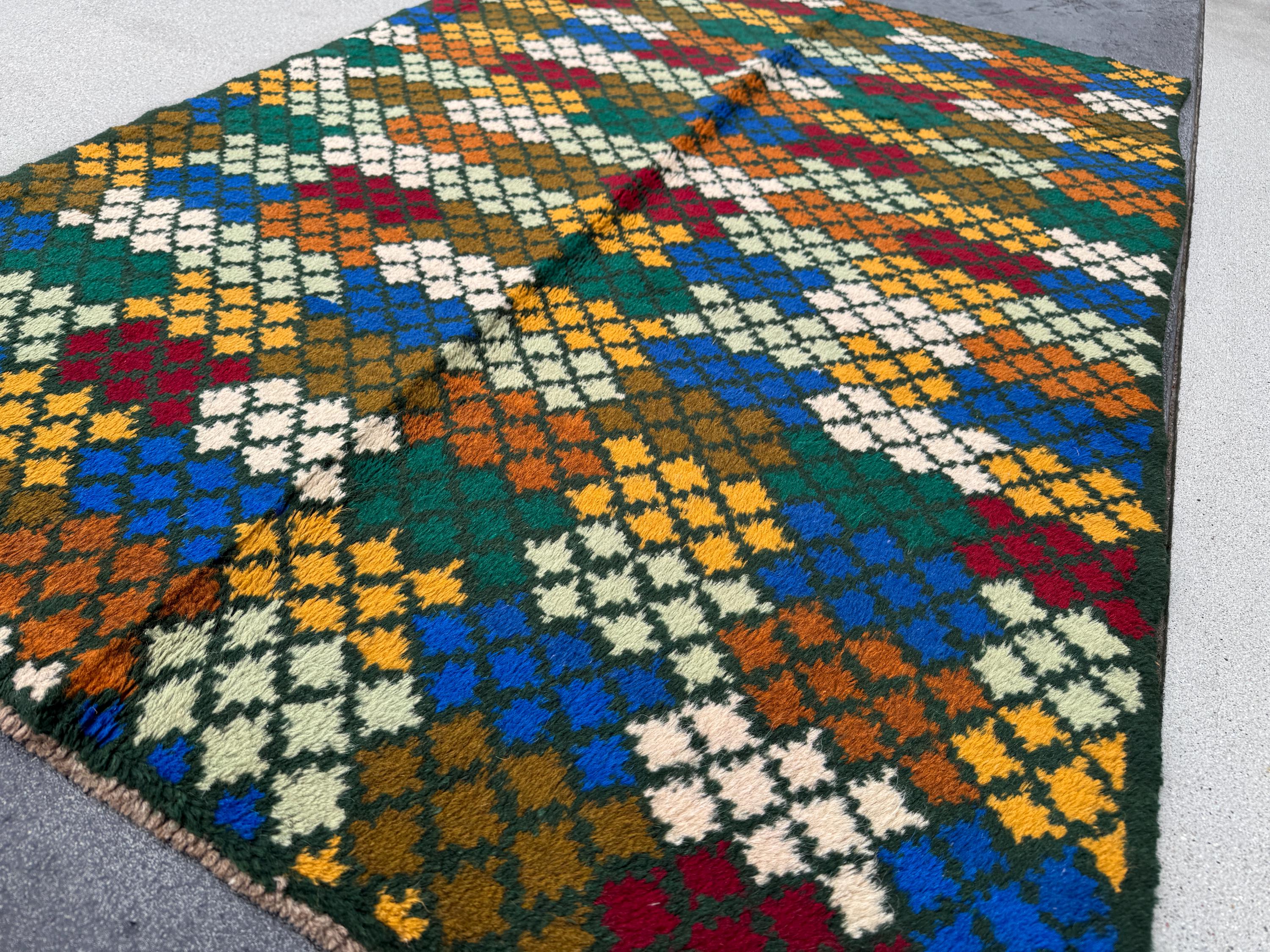 4x6 Handmade Vintage Afghan Baluch Rug | Pine Forest Olive Mint Green Burnt Orange Cream White Brick Red Navy Blue <ustard Yellow Gold