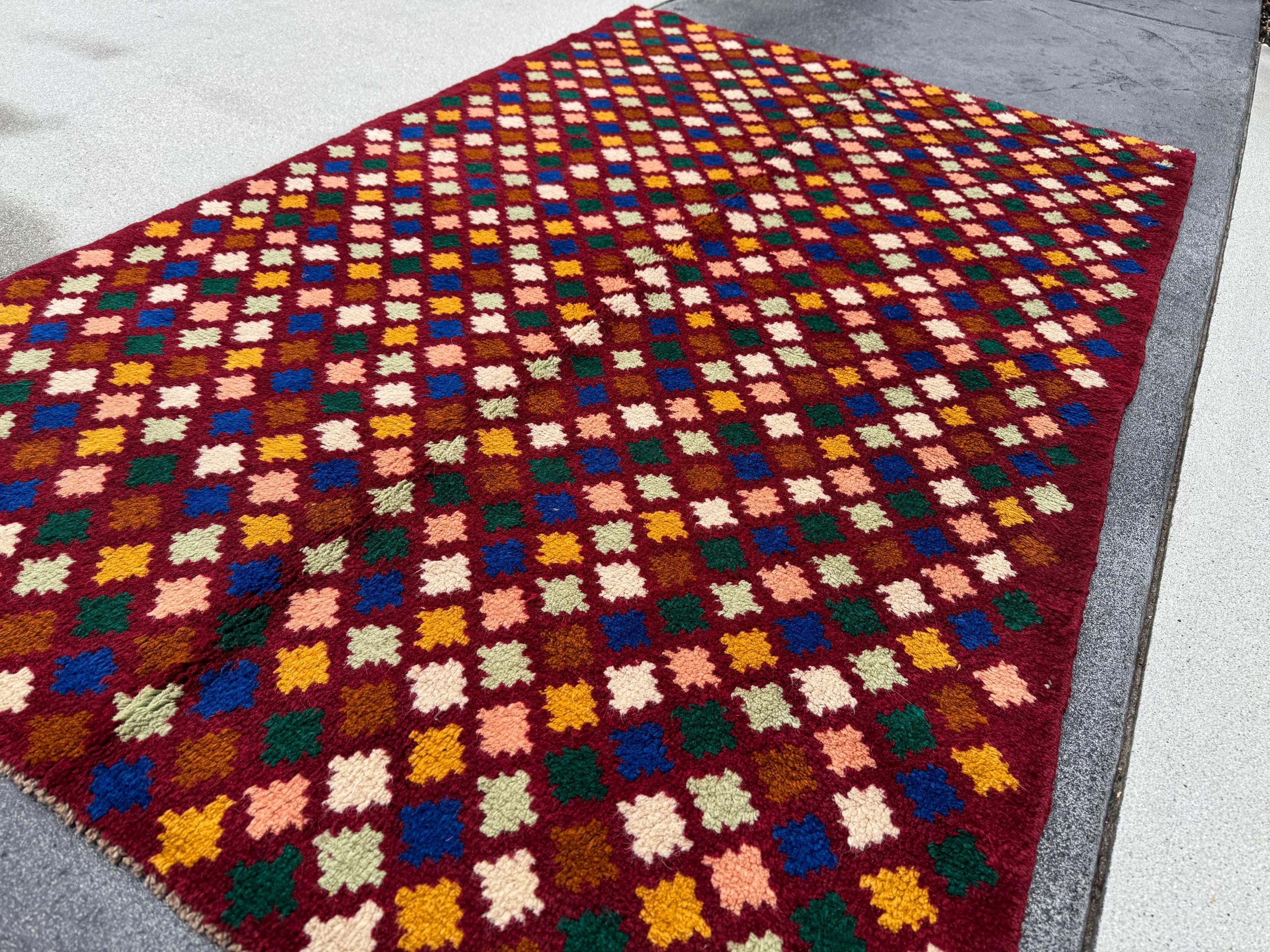 4x6 Handmade Vintage Afghan Baluch Rug | Brick Red Forest Mint Green Navy Blue Chocolate Brown Salmon Pink Peach Cream White Mustard Gold