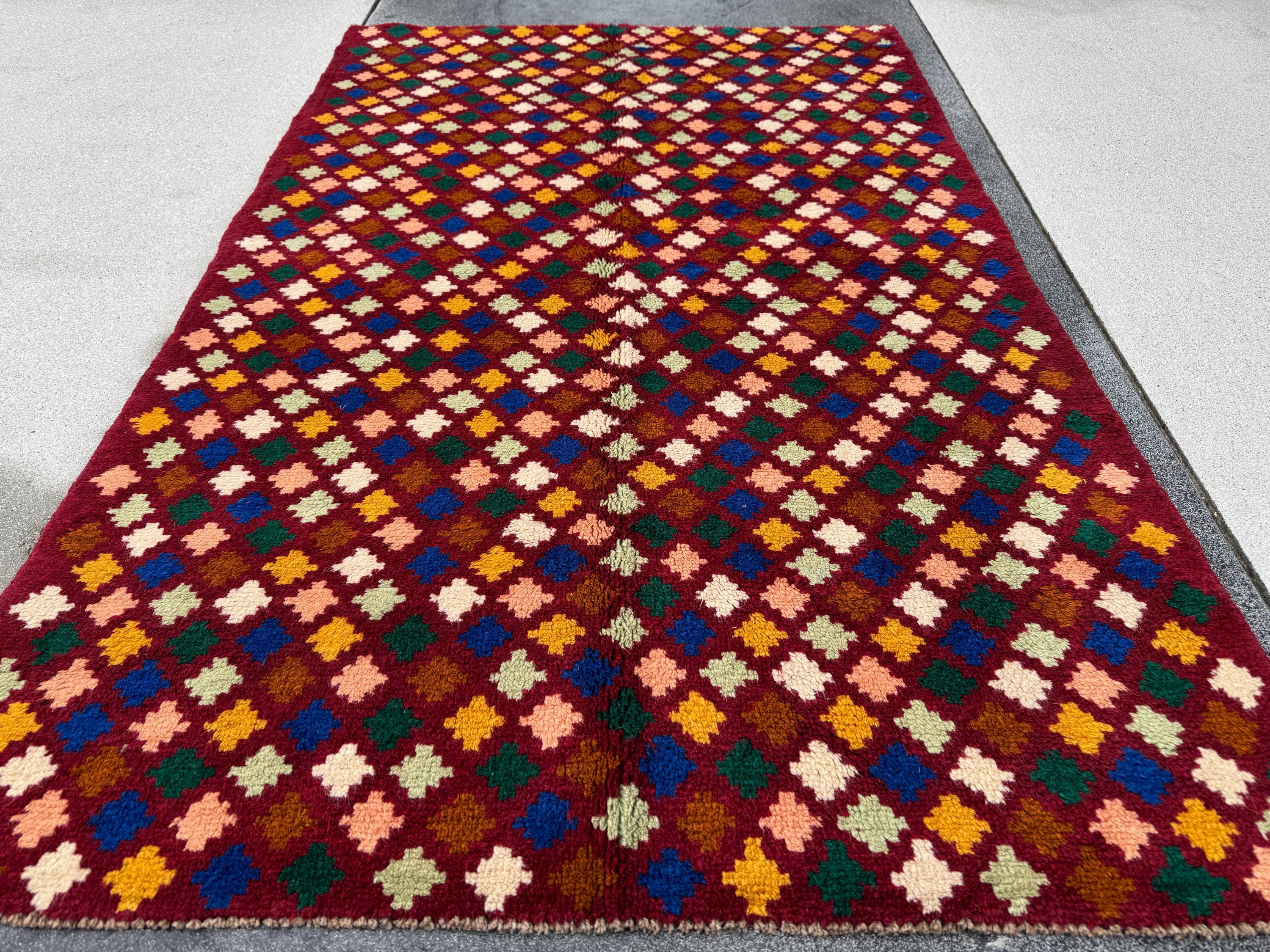 4x6 Handmade Vintage Afghan Baluch Rug | Brick Red Forest Mint Green Navy Blue Chocolate Brown Salmon Pink Peach Cream White Mustard Gold