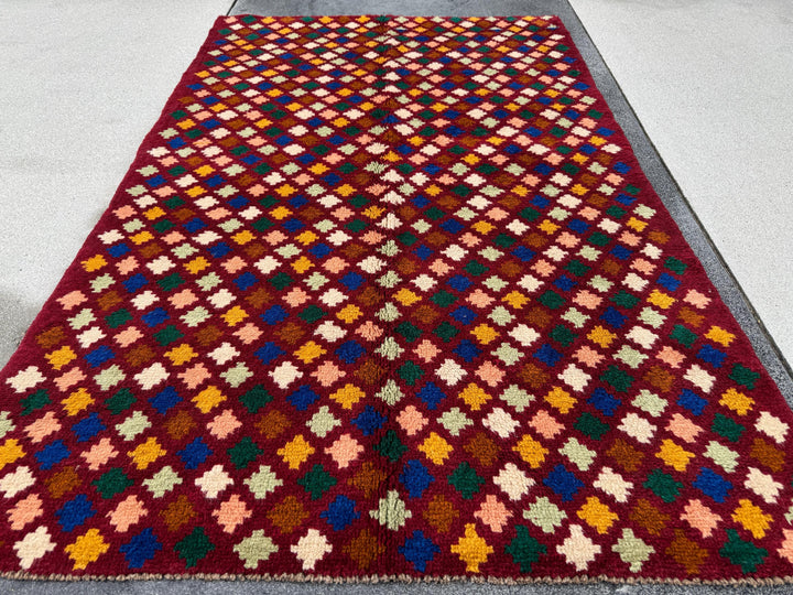 4x6 Handmade Vintage Afghan Baluch Rug | Brick Red Forest Mint Green Navy Blue Chocolate Brown Salmon Pink Peach Cream White Mustard Gold